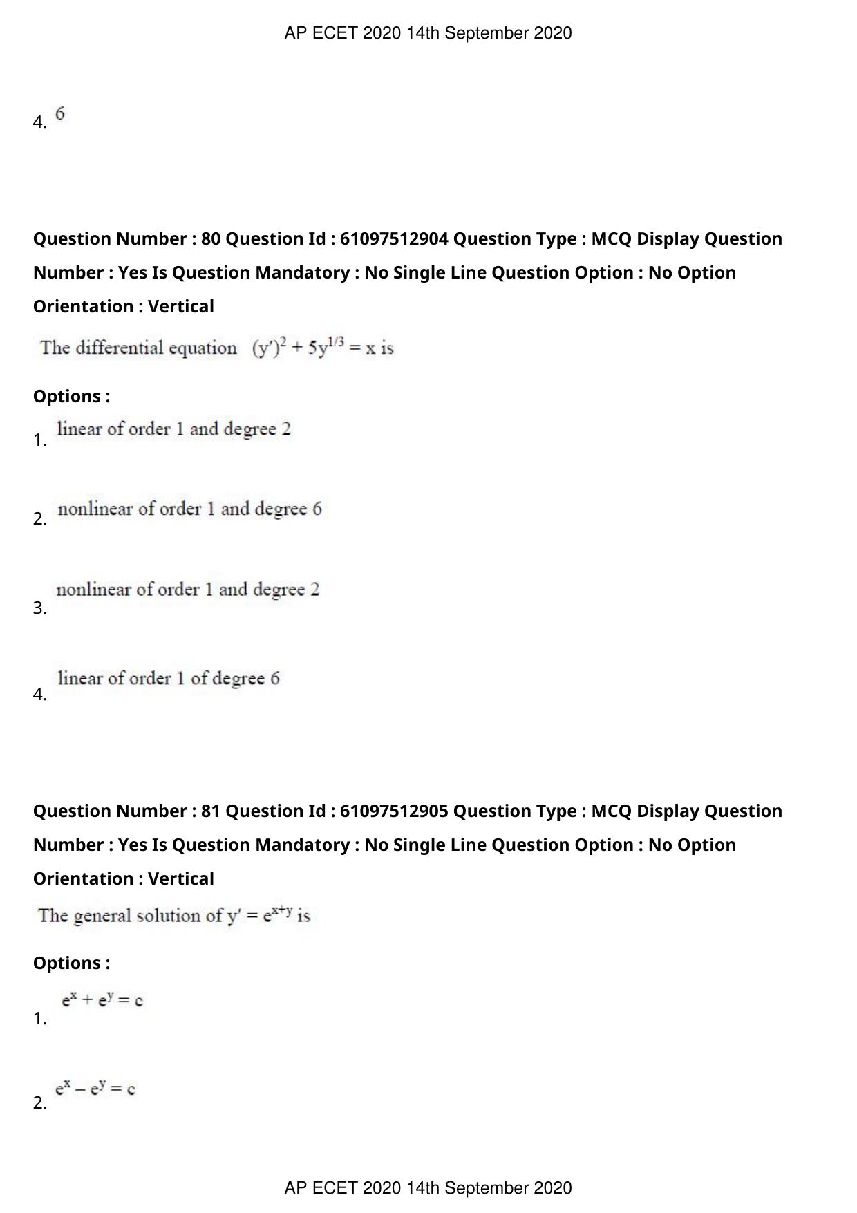 AP ECET 2020 - BSc Mathematics (Preview) Question Paper With Preliminary Keys - Page 42