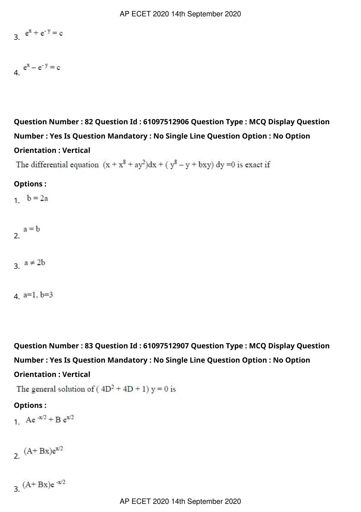 AP ECET 2020 - BSc Mathematics (Preview) Question Paper With Preliminary Keys - Page 43