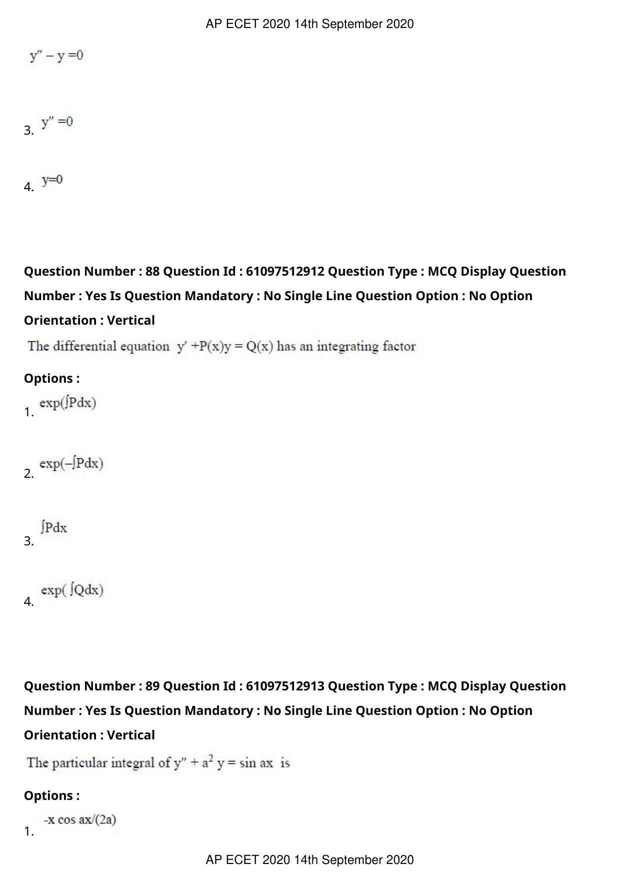 AP ECET 2020 - BSc Mathematics (Preview) Question Paper With Preliminary Keys - Page 46