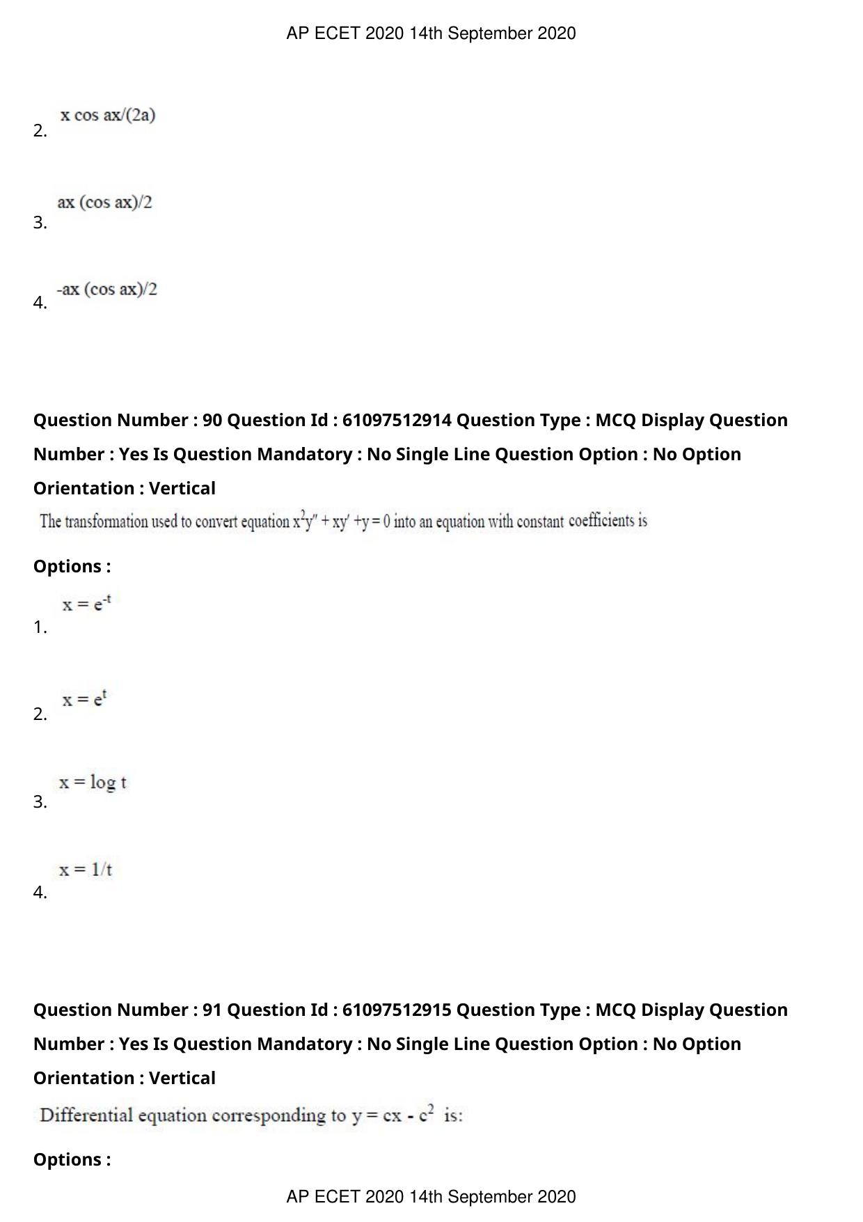 AP ECET 2020 - BSc Mathematics (Preview) Question Paper With Preliminary Keys - Page 47