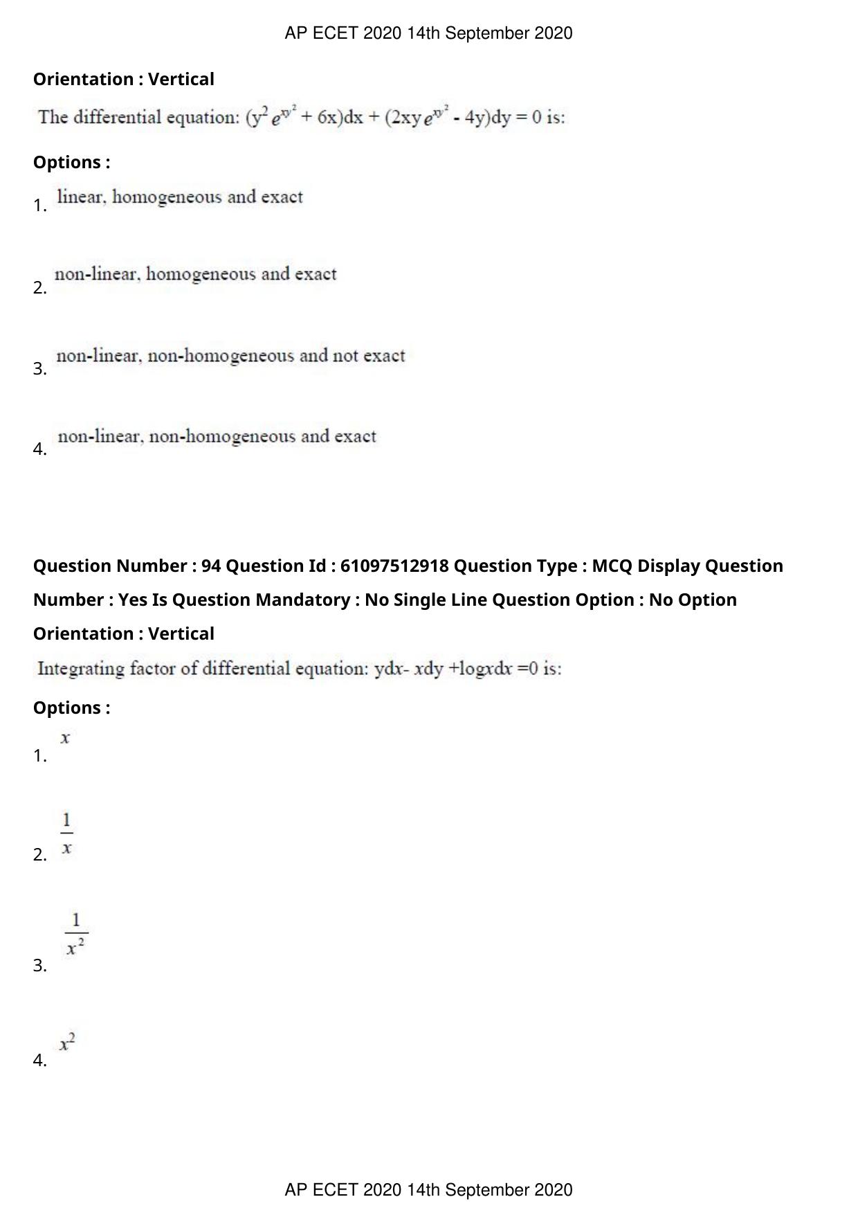 AP ECET 2020 - BSc Mathematics (Preview) Question Paper With Preliminary Keys - Page 49