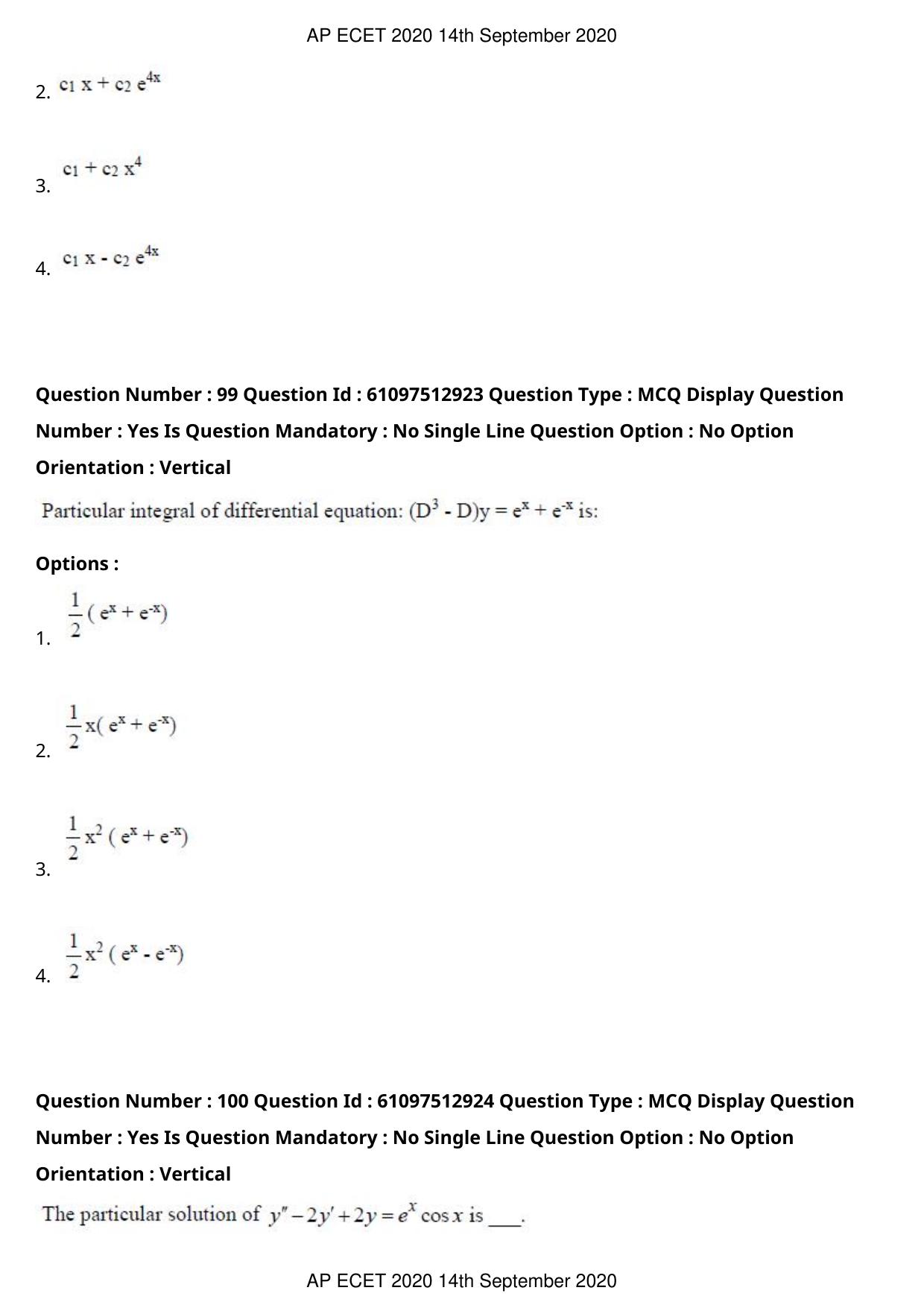 AP ECET 2020 - BSc Mathematics (Preview) Question Paper With Preliminary Keys - Page 52