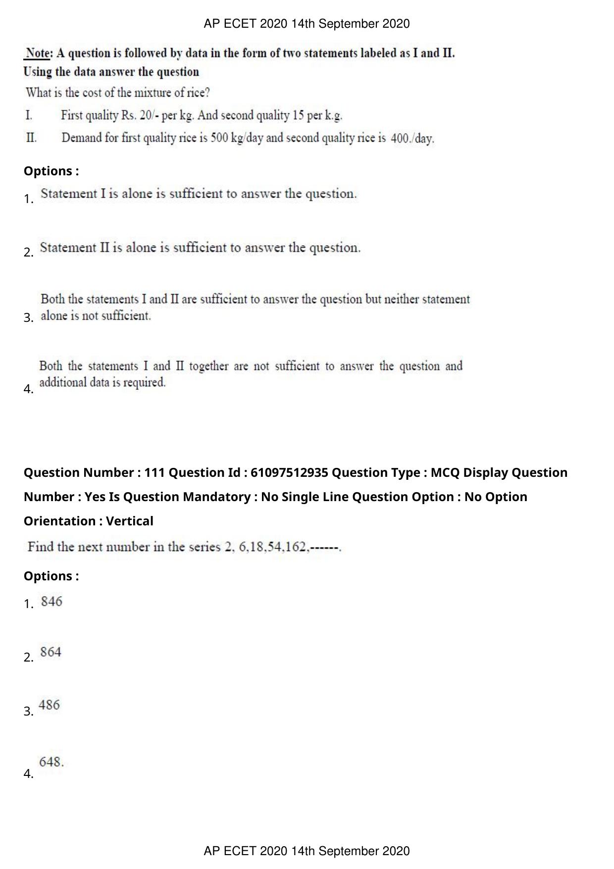 AP ECET 2020 - BSc Mathematics (Preview) Question Paper With Preliminary Keys - Page 60