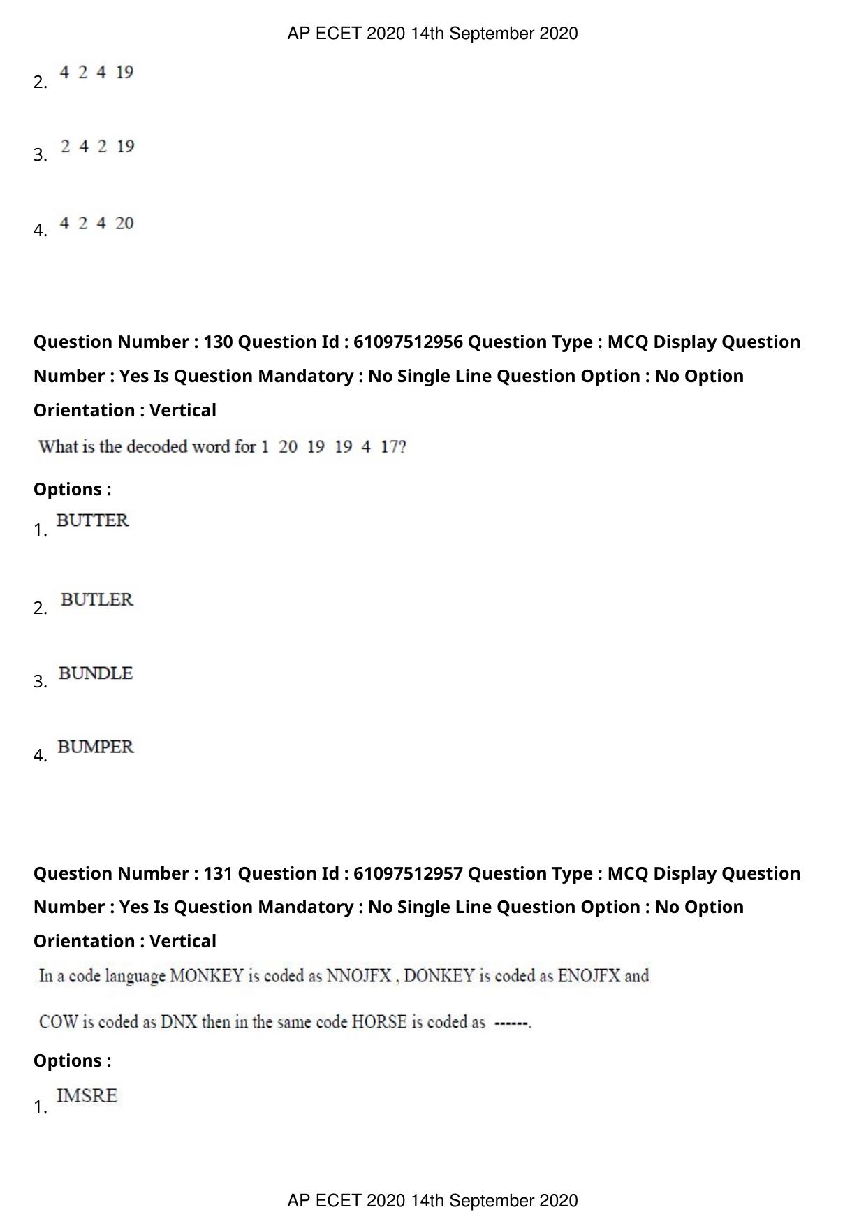 AP ECET 2020 - BSc Mathematics (Preview) Question Paper With Preliminary Keys - Page 70
