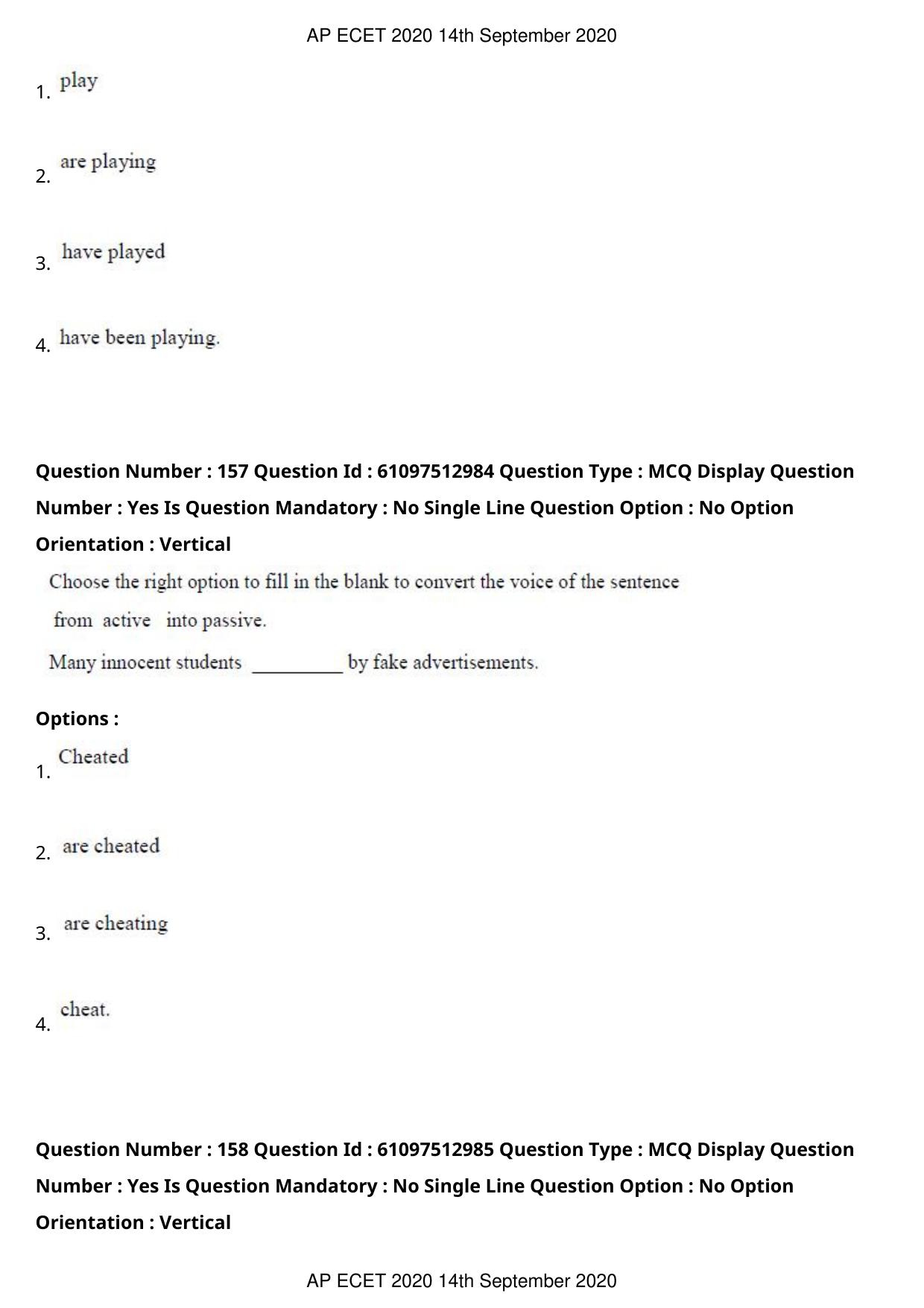 AP ECET 2020 - BSc Mathematics (Preview) Question Paper With Preliminary Keys - Page 84
