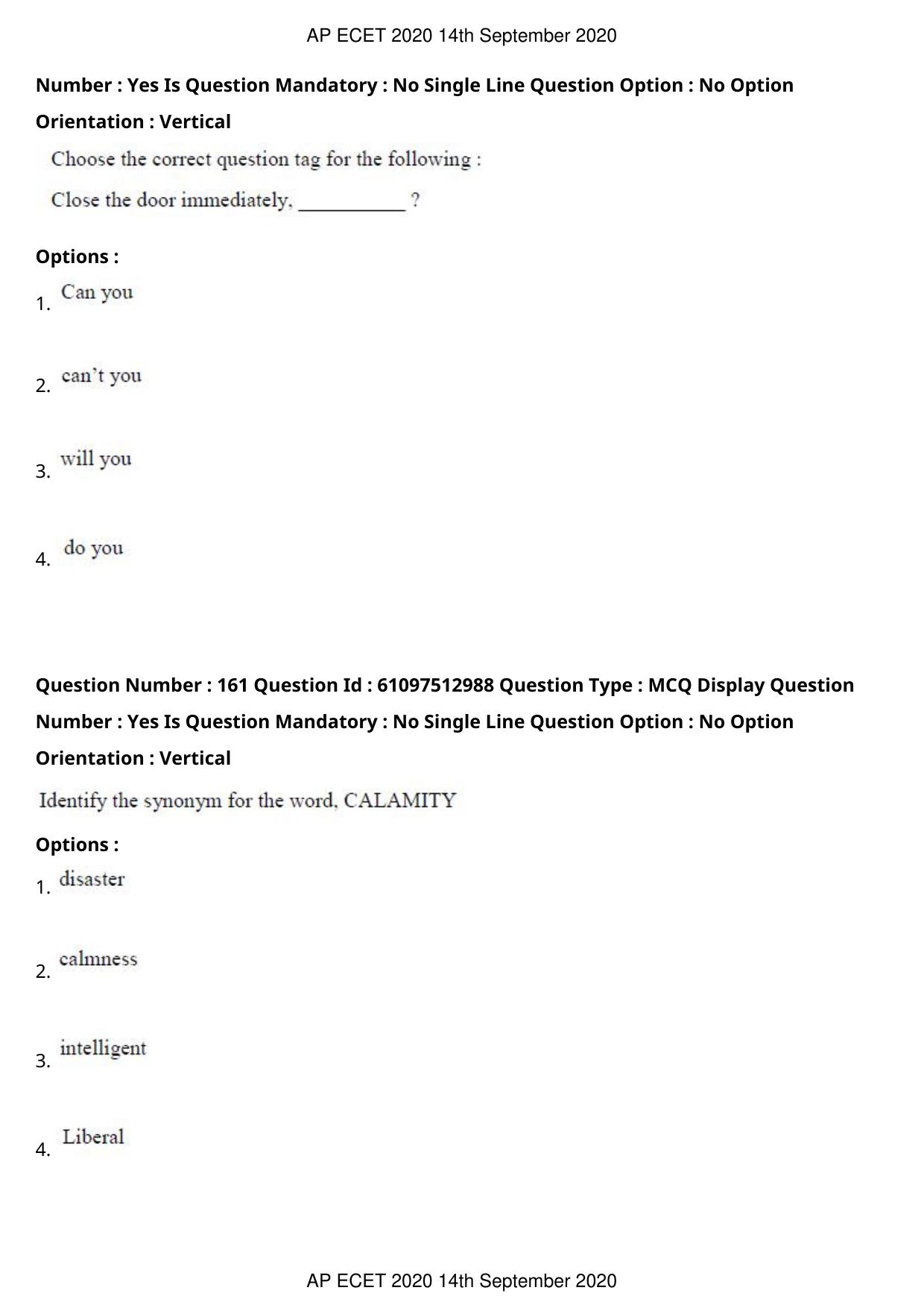 AP ECET 2020 - BSc Mathematics (Preview) Question Paper With Preliminary Keys - Page 86