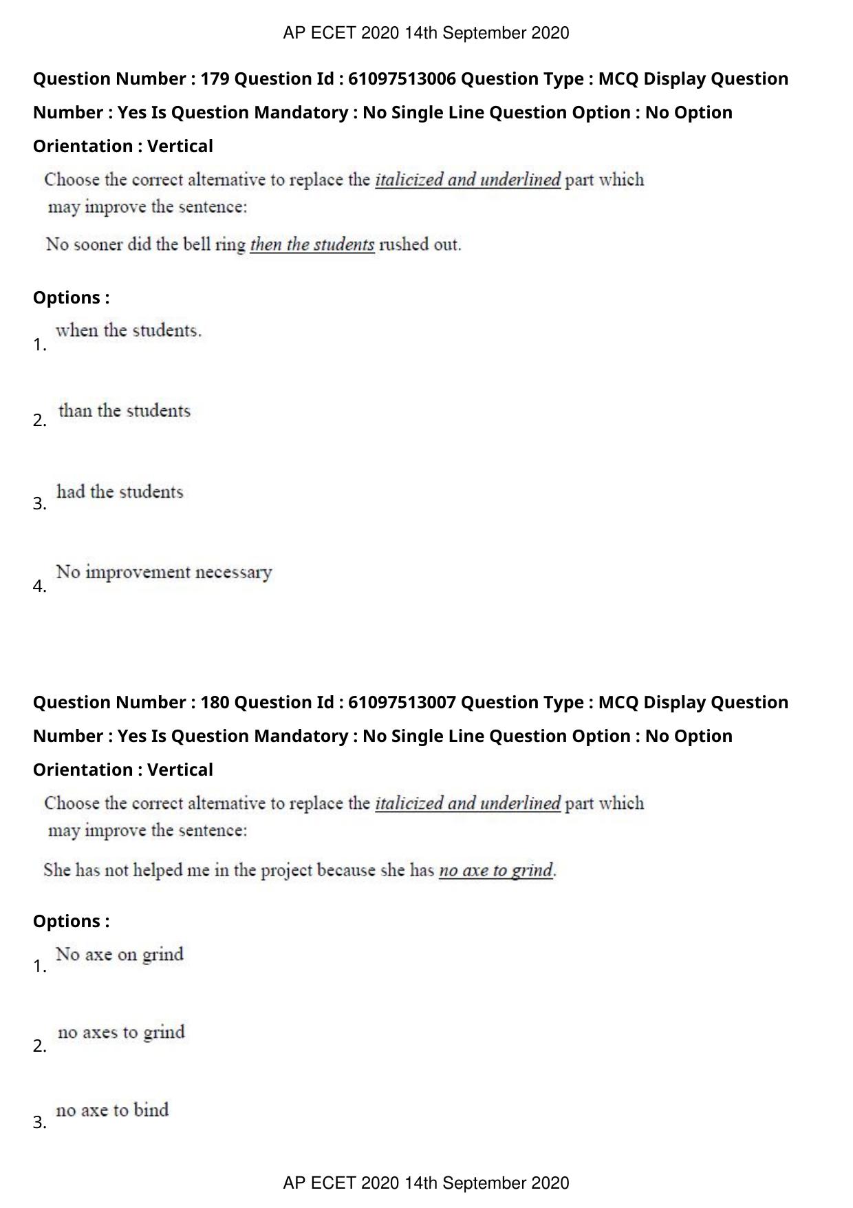 AP ECET 2020 - BSc Mathematics (Preview) Question Paper With Preliminary Keys - Page 96
