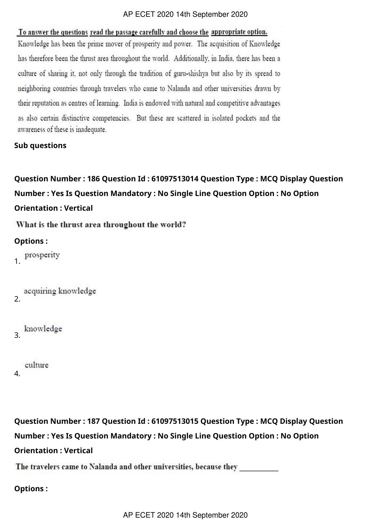 AP ECET 2020 - BSc Mathematics (Preview) Question Paper With Preliminary Keys - Page 100