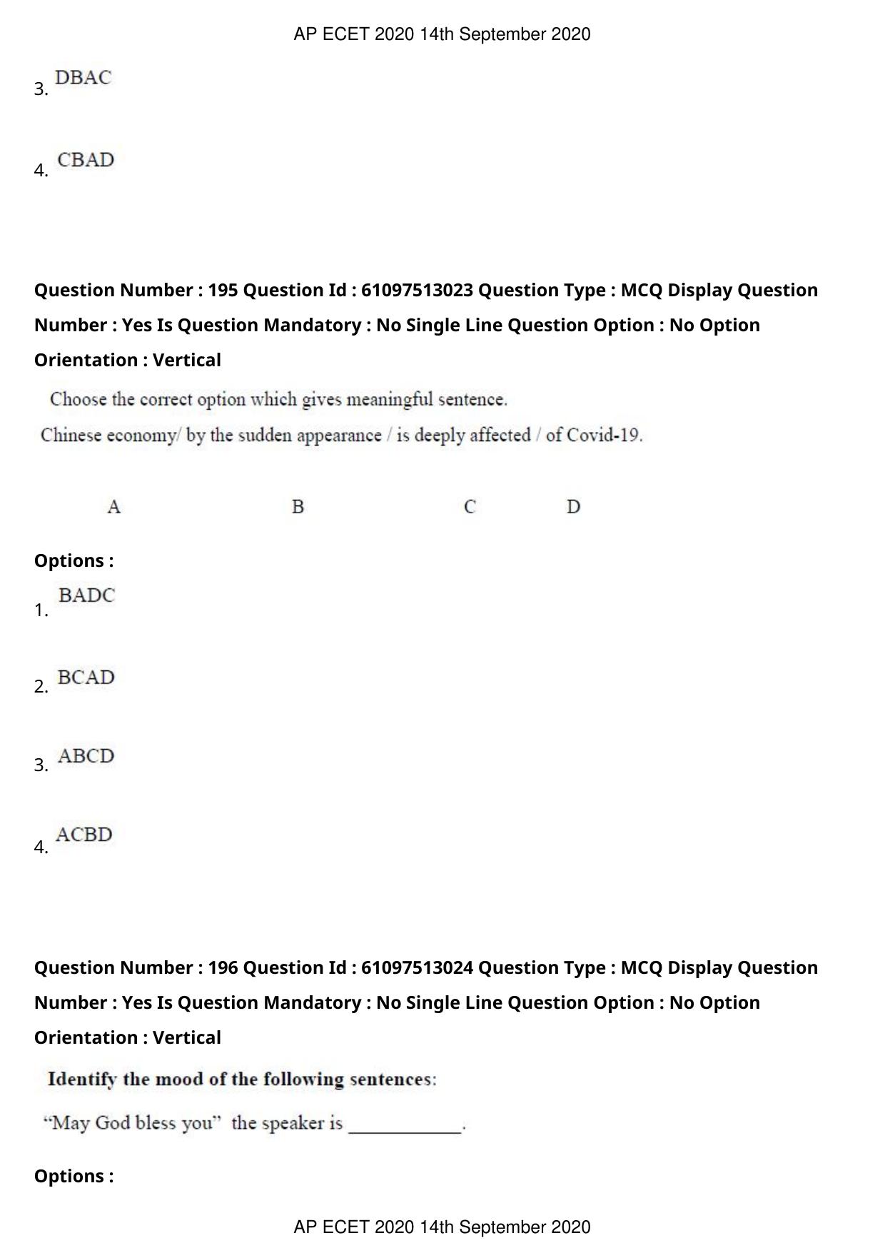 AP ECET 2020 - BSc Mathematics (Preview) Question Paper With Preliminary Keys - Page 105