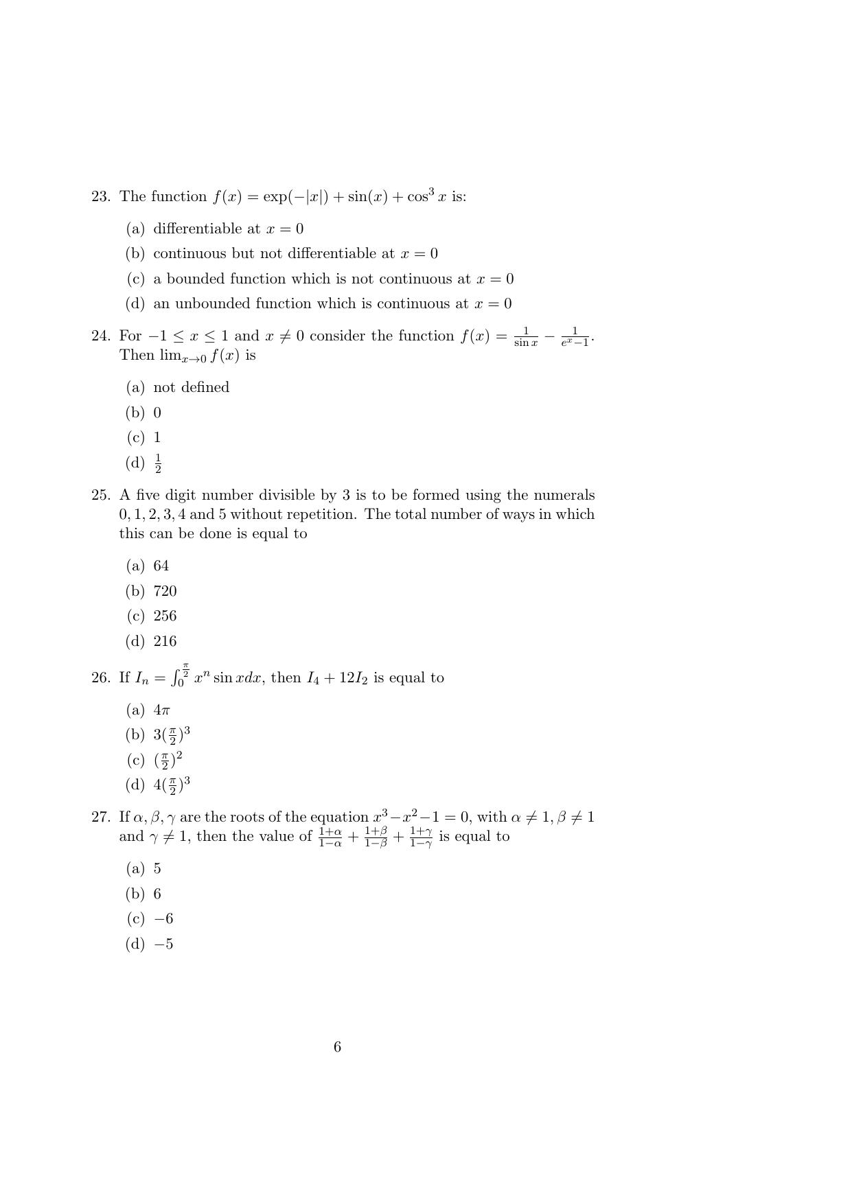 ISI Admission Test M.S.(QMS) QMA 2017 Sample Paper - Page 6