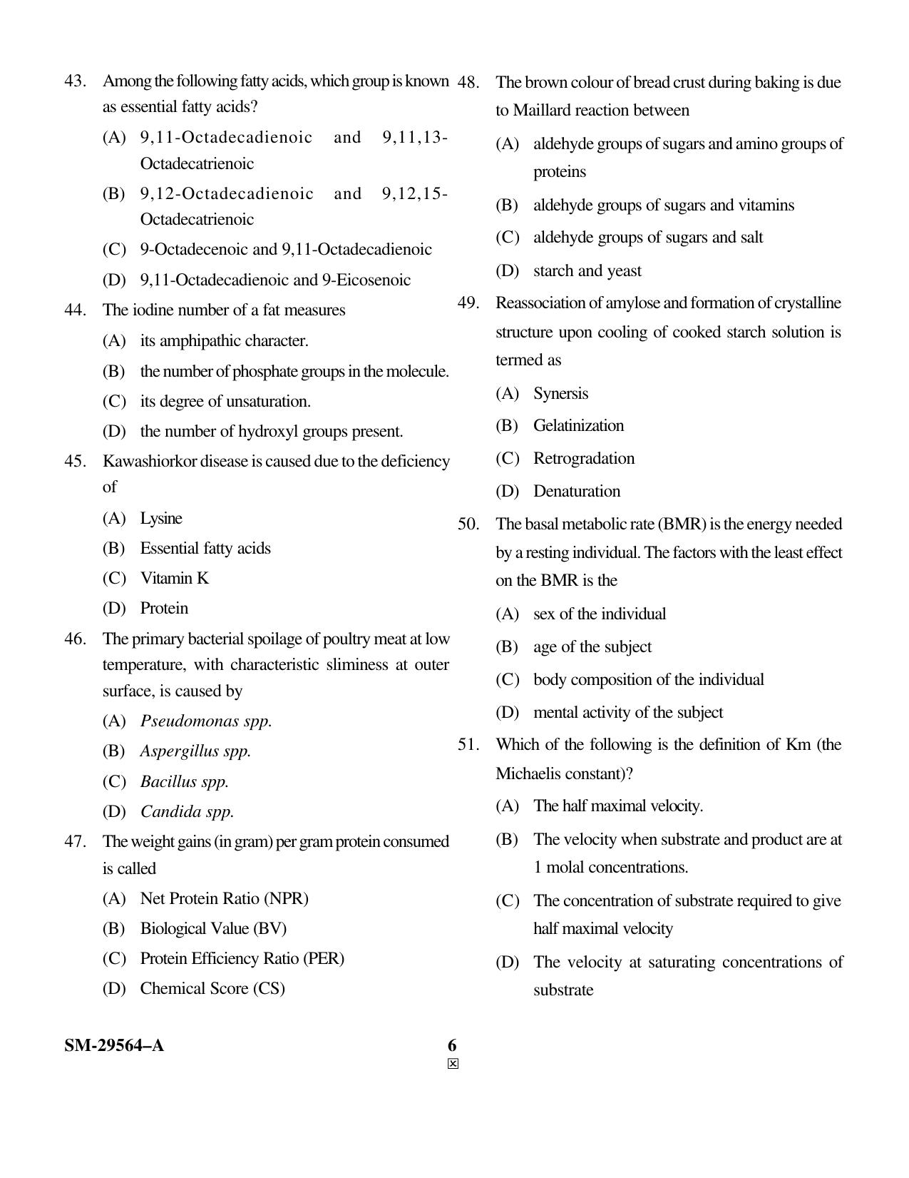 KUET 2023 M.Sc. Food Science & Technology Question Paper - Page 6