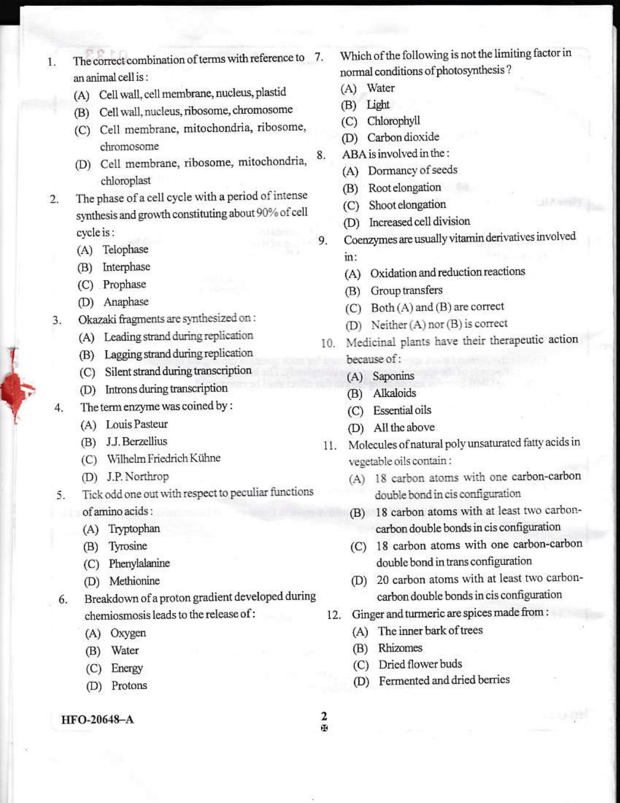KUET 2023 M.Sc. Food Science & Technology Question Paper - Page 16