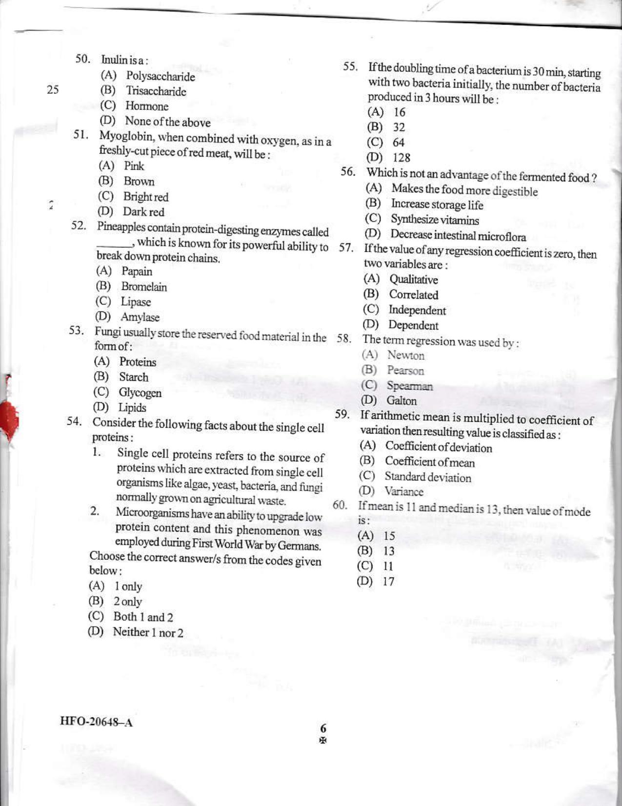 KUET 2023 M.Sc. Food Science & Technology Question Paper - Page 20