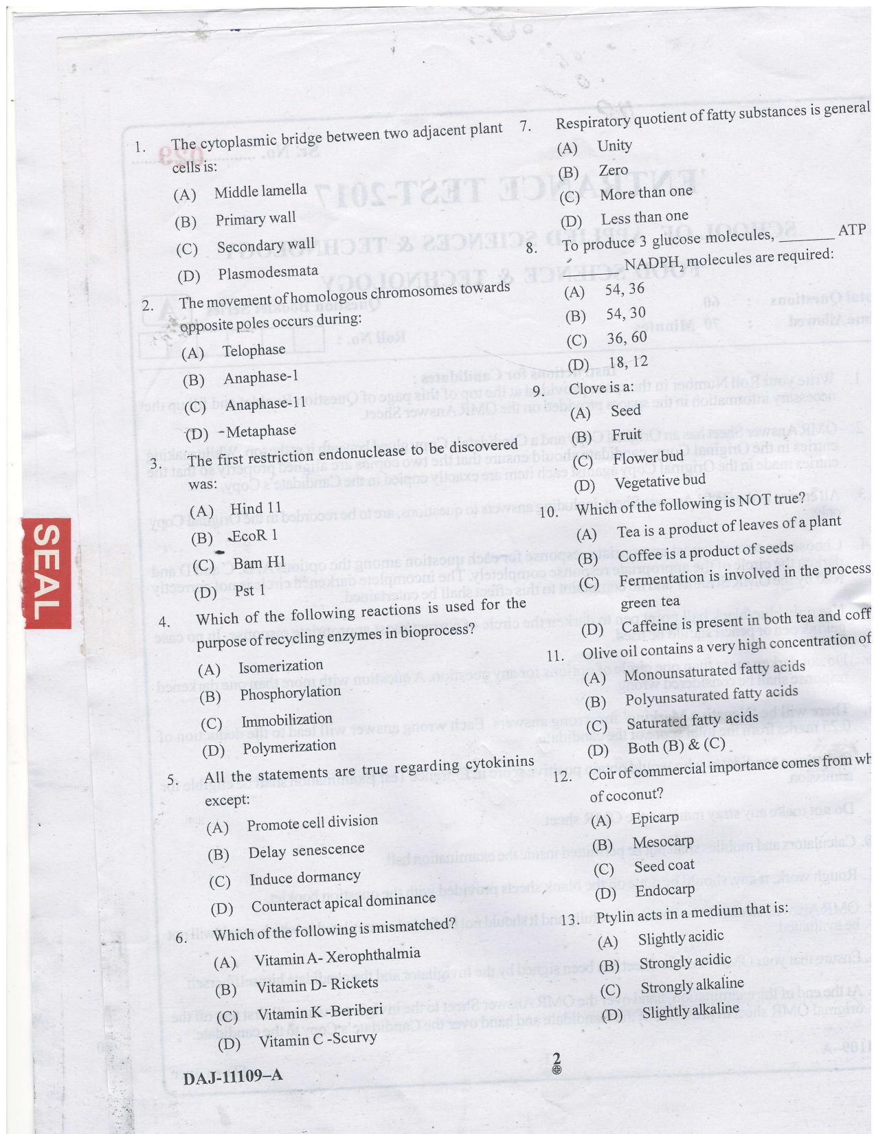 KUET 2023 M.Sc. Food Science & Technology Question Paper - Page 28