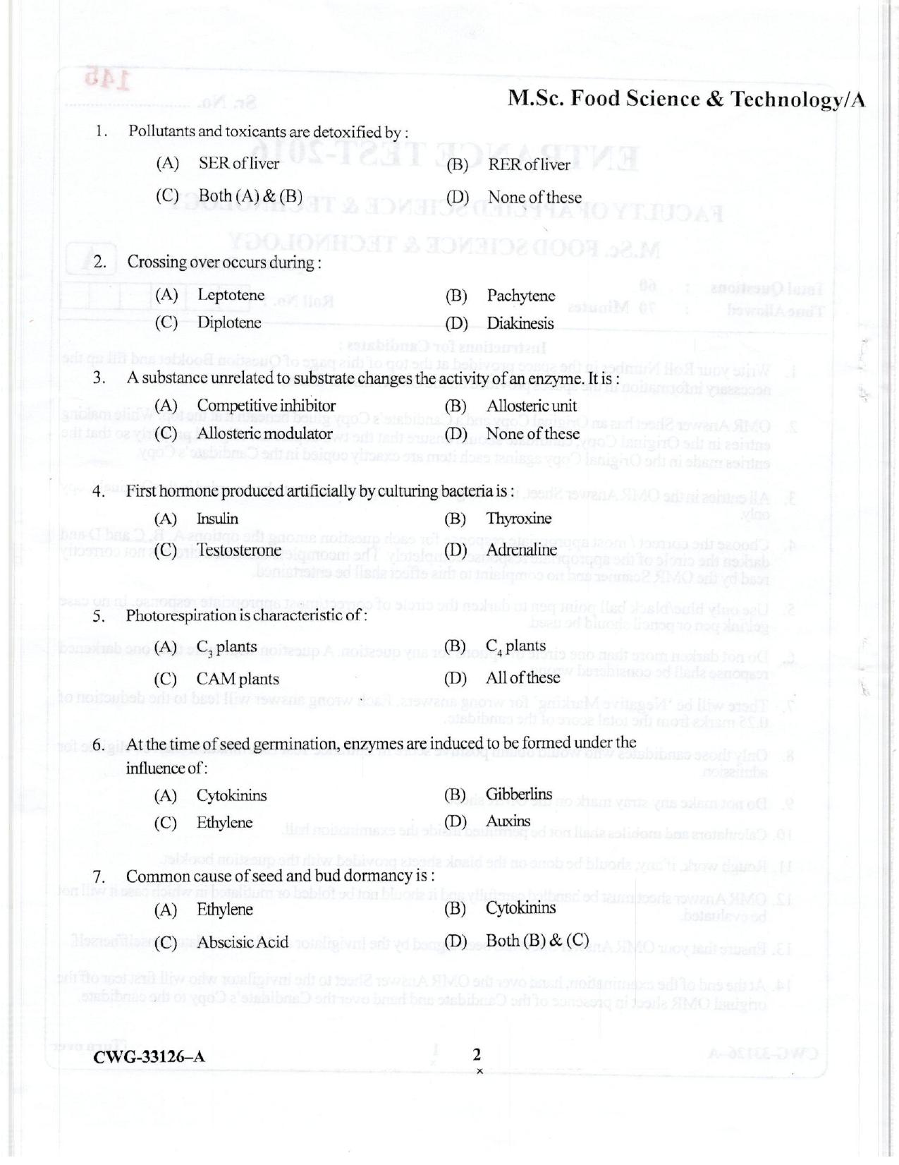 KUET 2023 M.Sc. Food Science & Technology Question Paper - Page 34