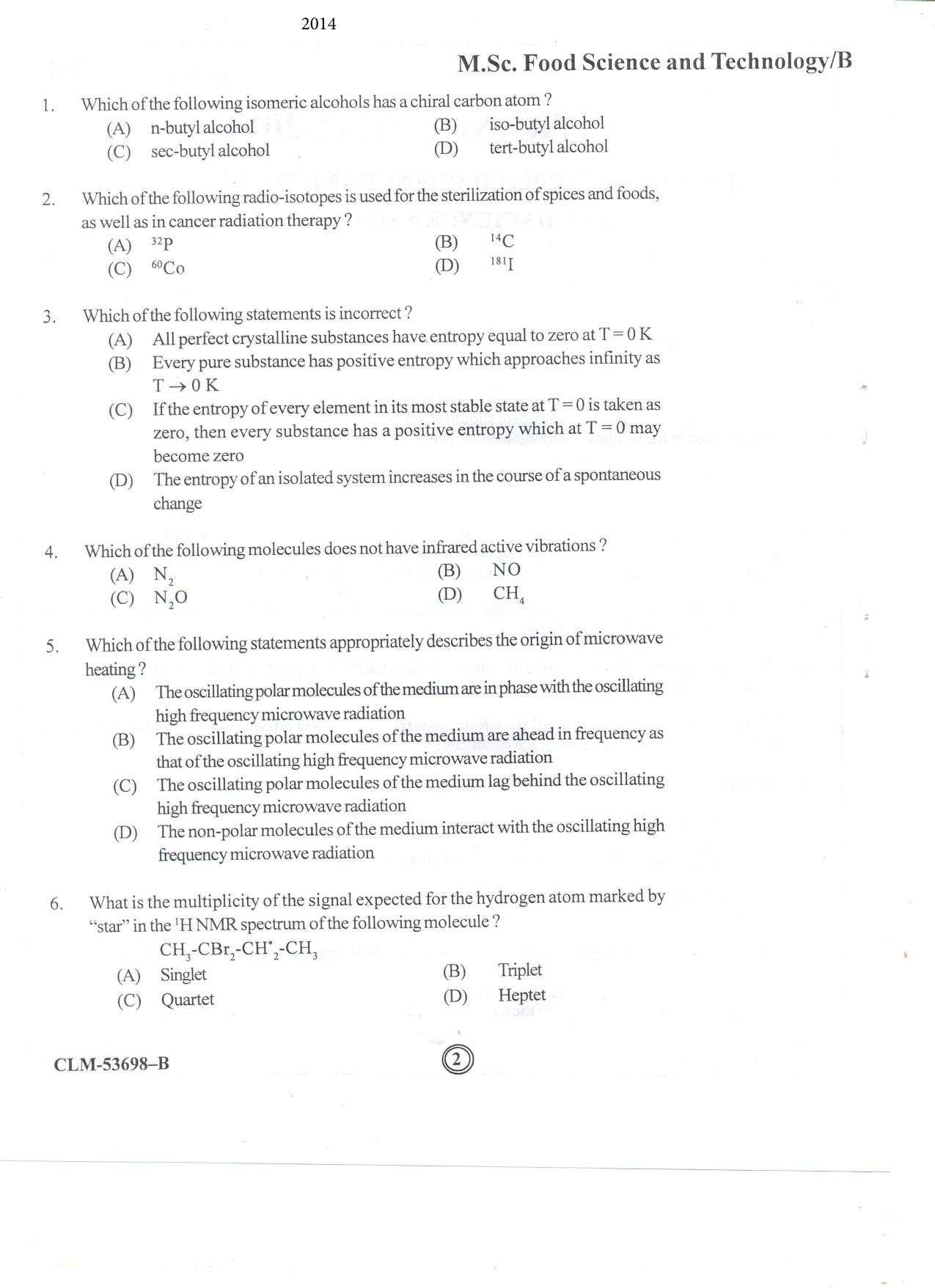 KUET 2023 M.Sc. Food Science & Technology Question Paper - Page 45