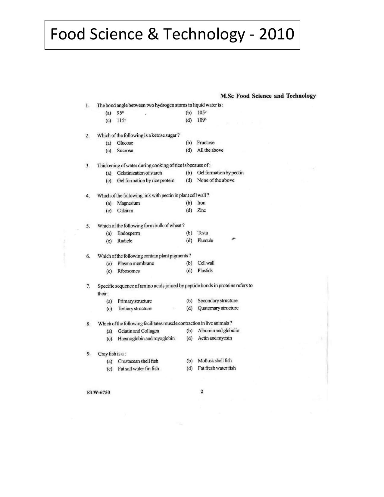 KUET 2023 M.Sc. Food Science & Technology Question Paper - Page 70