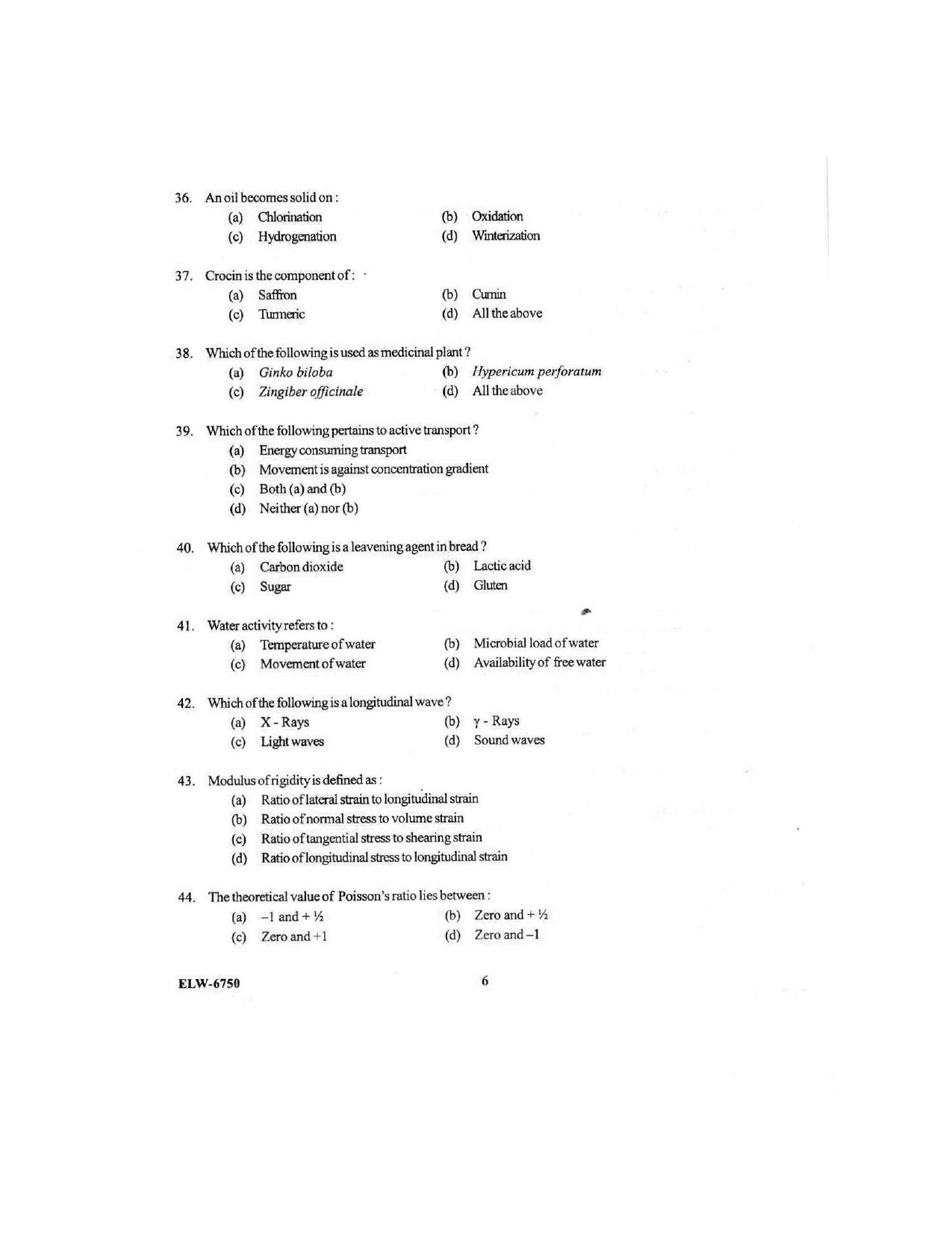 KUET 2023 M.Sc. Food Science & Technology Question Paper - Page 74