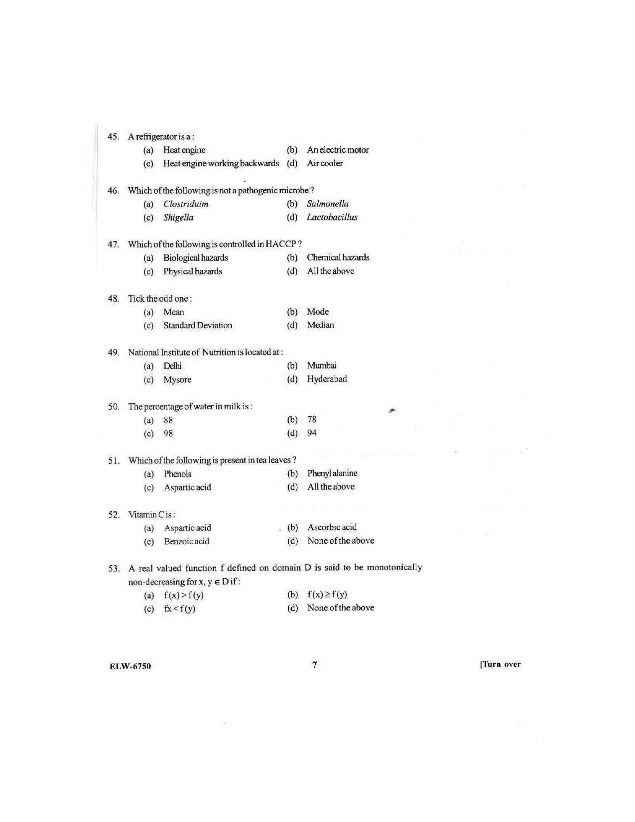 KUET 2023 M.Sc. Food Science & Technology Question Paper - Page 75