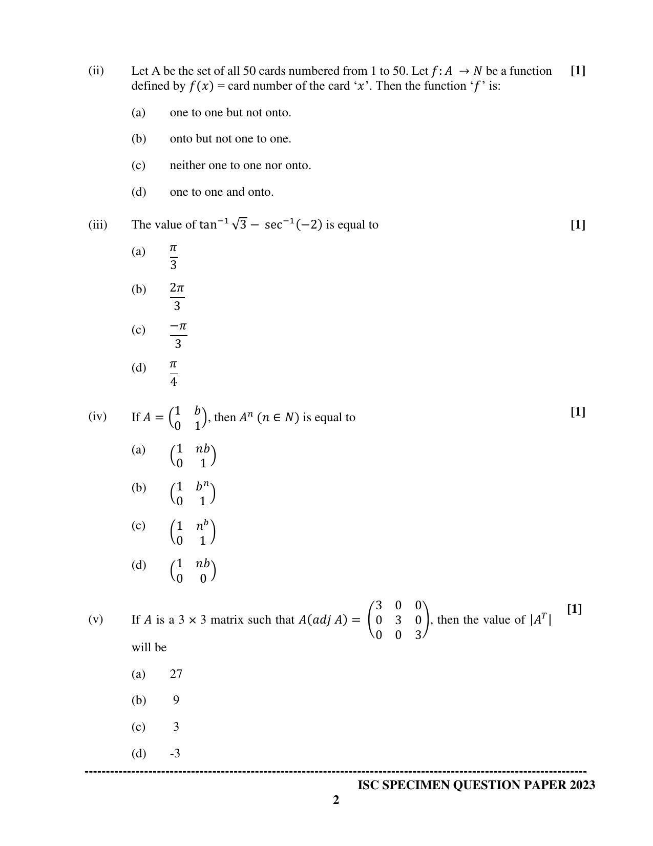 ISC Class 12 Mathematics Sample Paper 2023 - Page 2