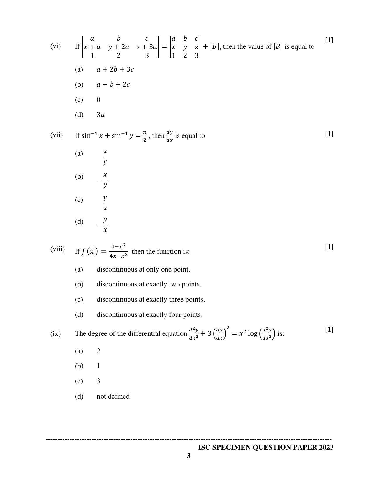 ISC Class 12 Mathematics Sample Paper 2023 - Page 3