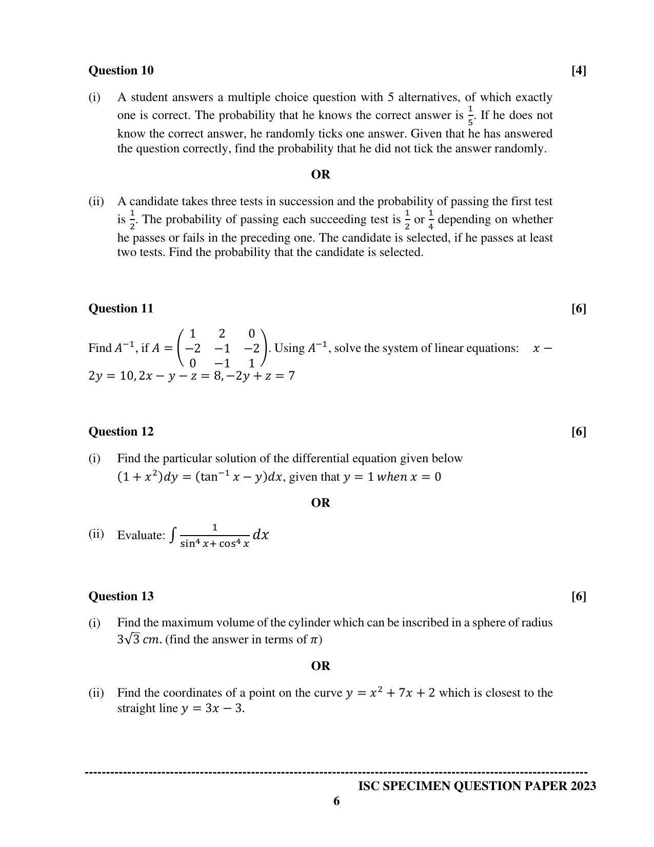 ISC Class 12 Mathematics Sample Paper 2023 - Page 6