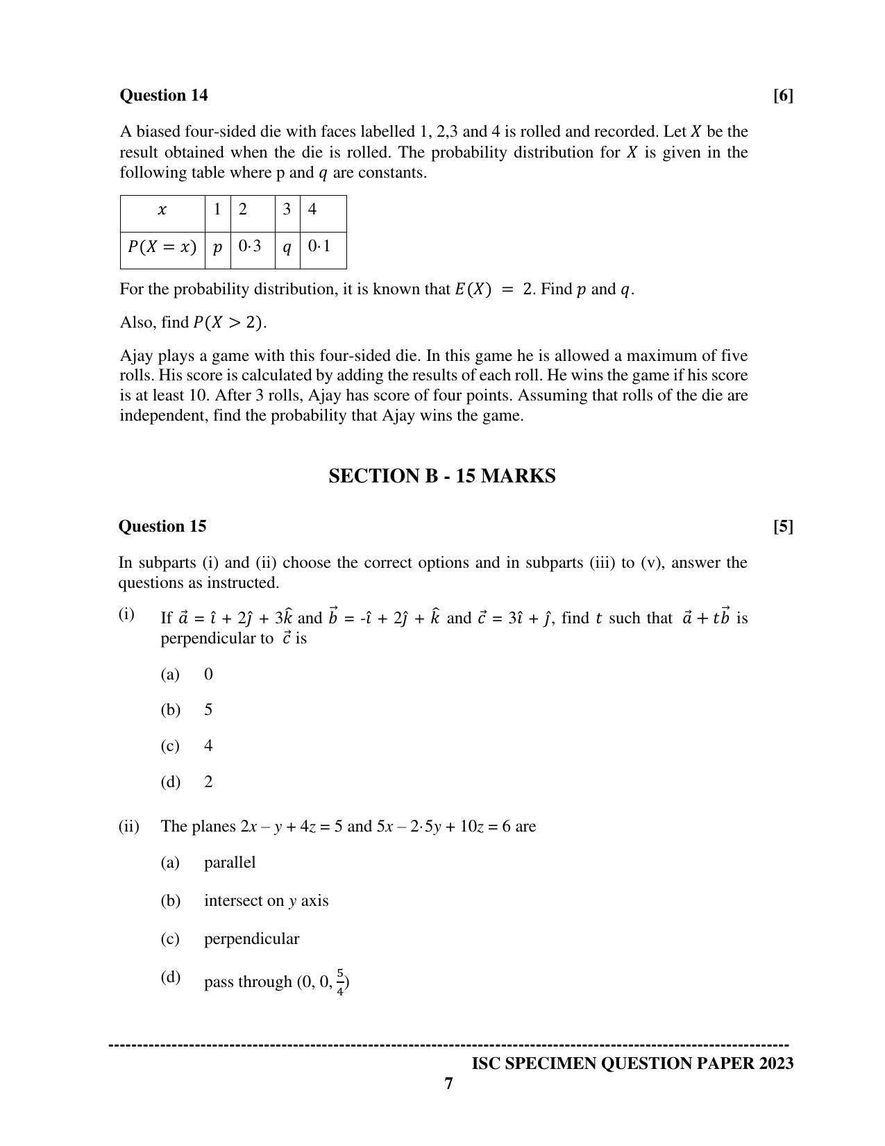 ISC Class 12 Mathematics Sample Paper 2023 - Page 7