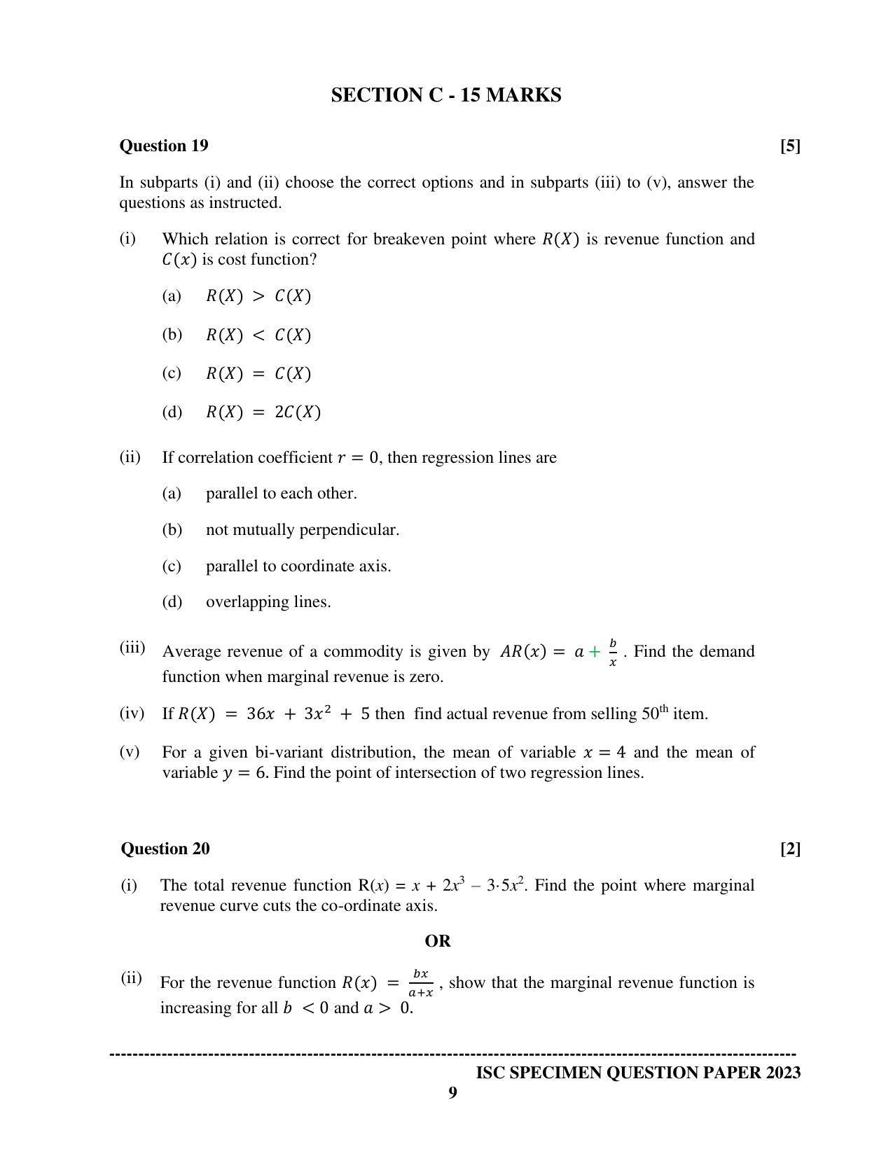 ISC Class 12 Mathematics Sample Paper 2023 - Page 9