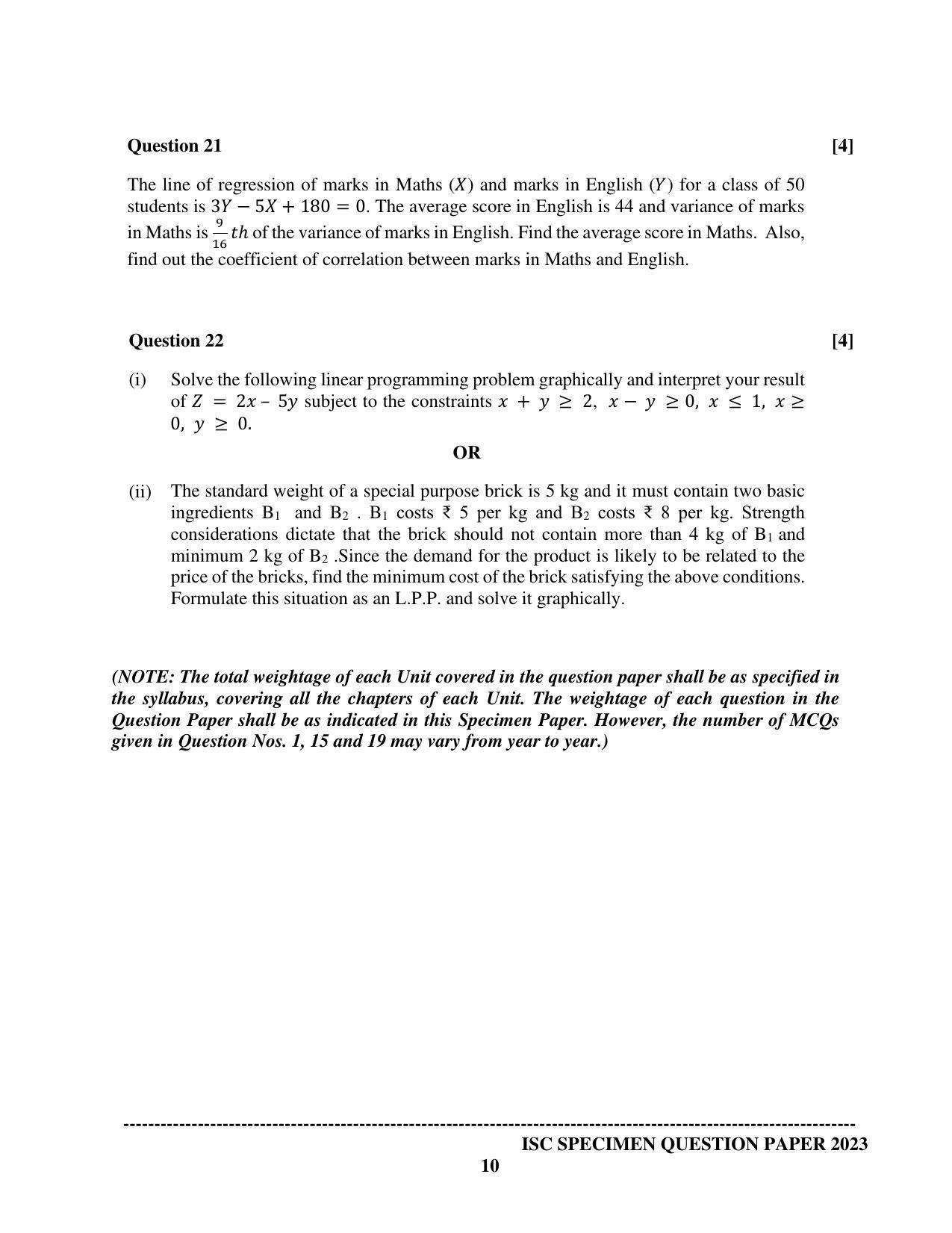 ISC Class 12 Mathematics Sample Paper 2023 - Page 10