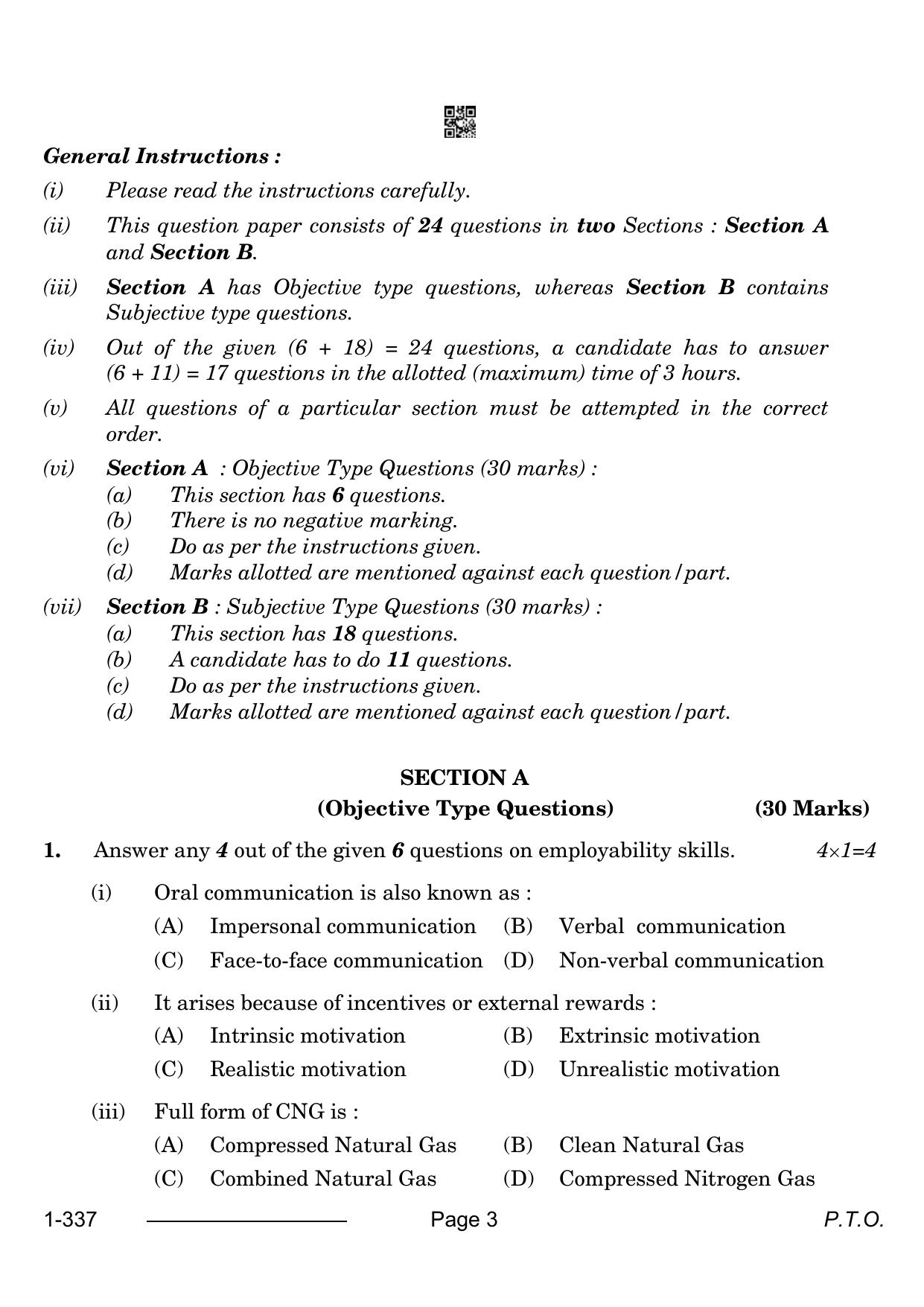 CBSE Class 12 Health Care 2024 Question Paper - Page 3