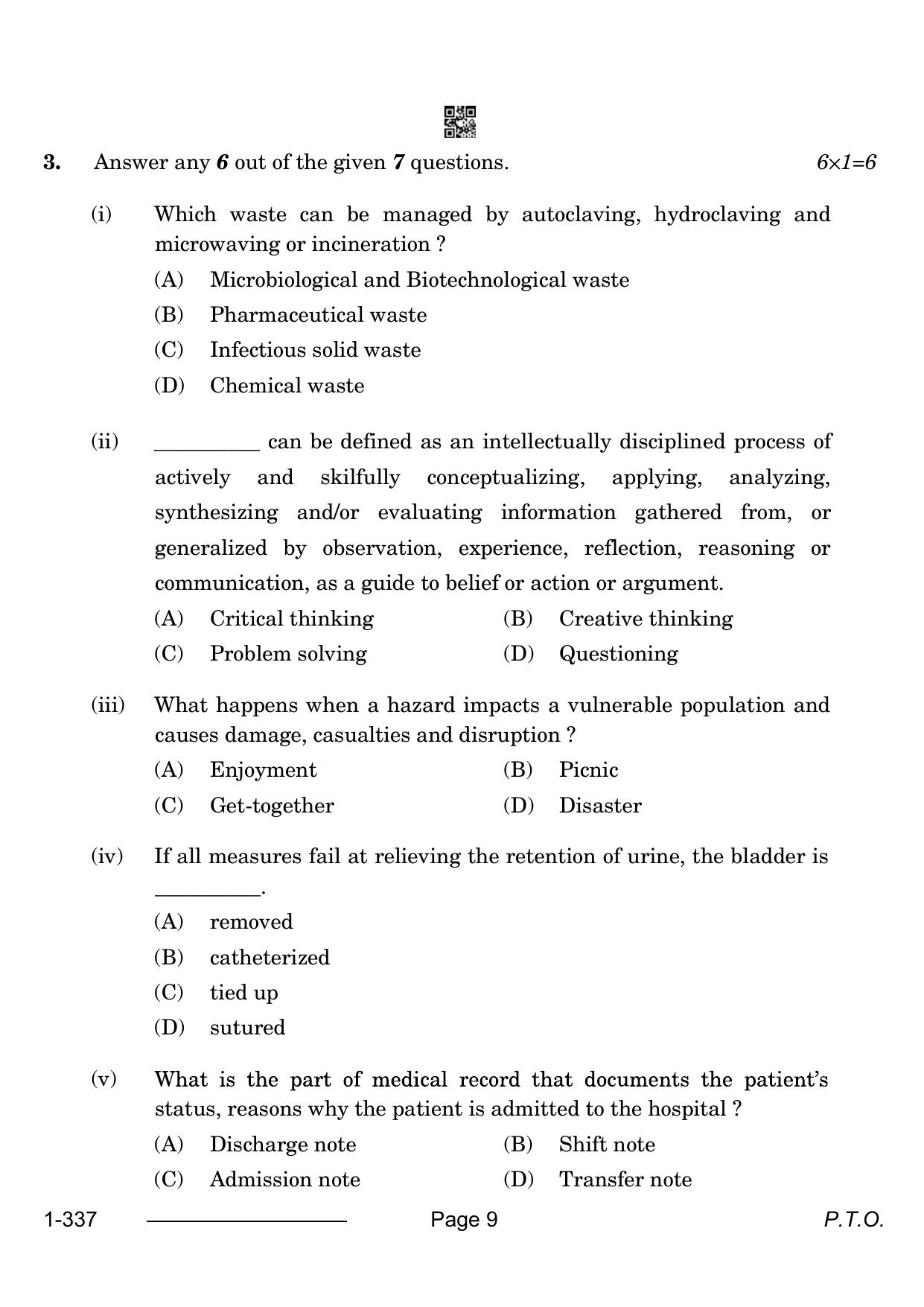 CBSE Class 12 Health Care 2024 Question Paper - Page 9