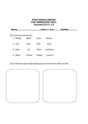 Worksheet for Class 1 EVS Assignment 4