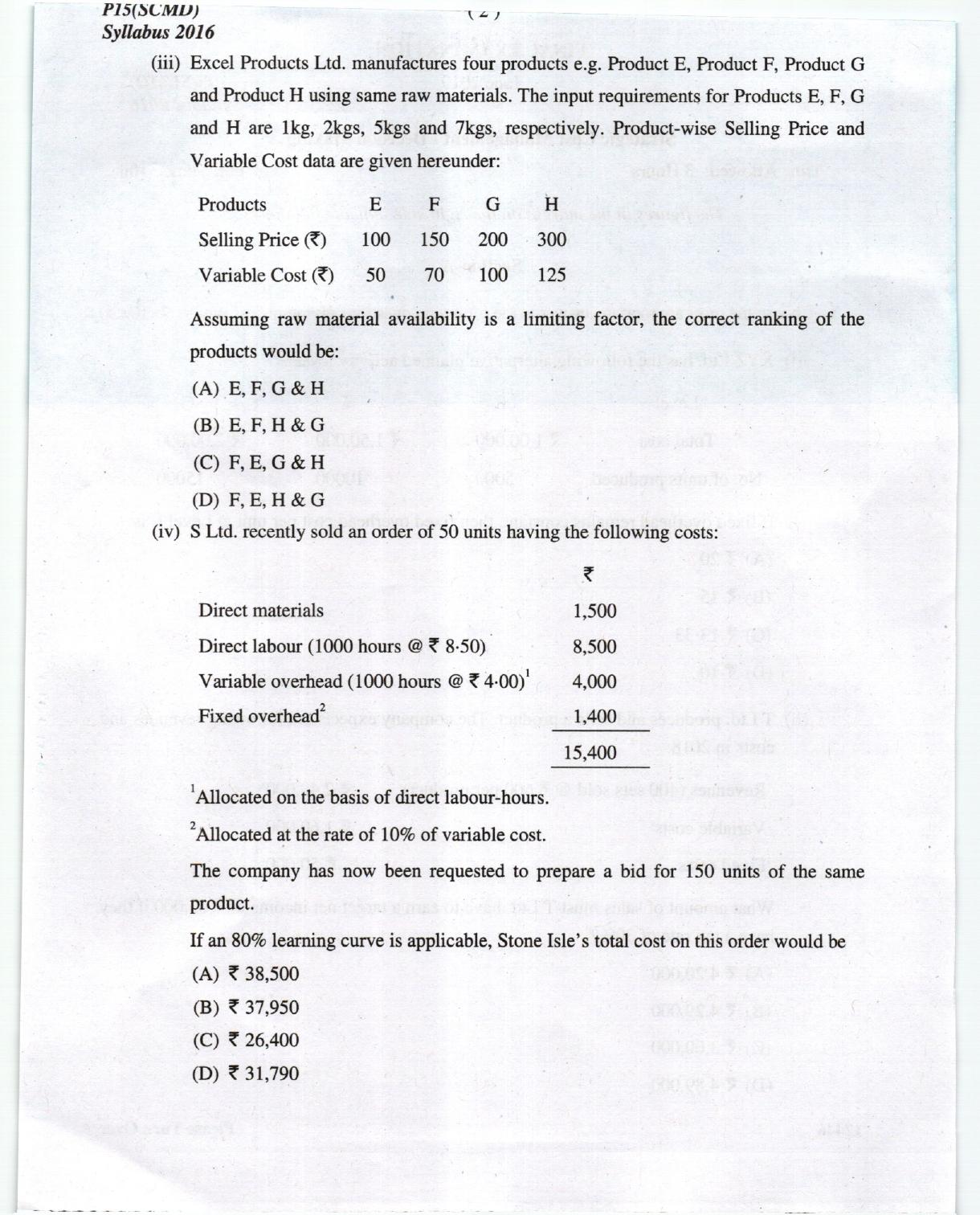 ICMAI June 2019 Strategic Cost Management- Decision Making Question Paper (Final) - Page 2