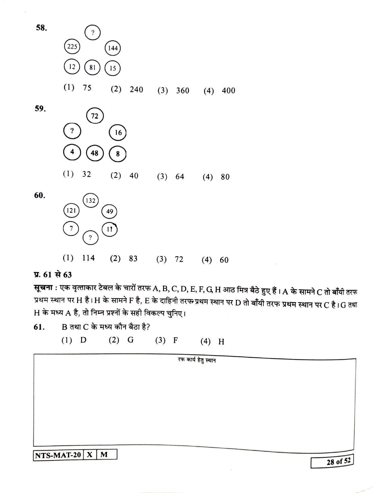 Maharashtra NTSE 2021 Hindi MAT Question Paper - Page 28