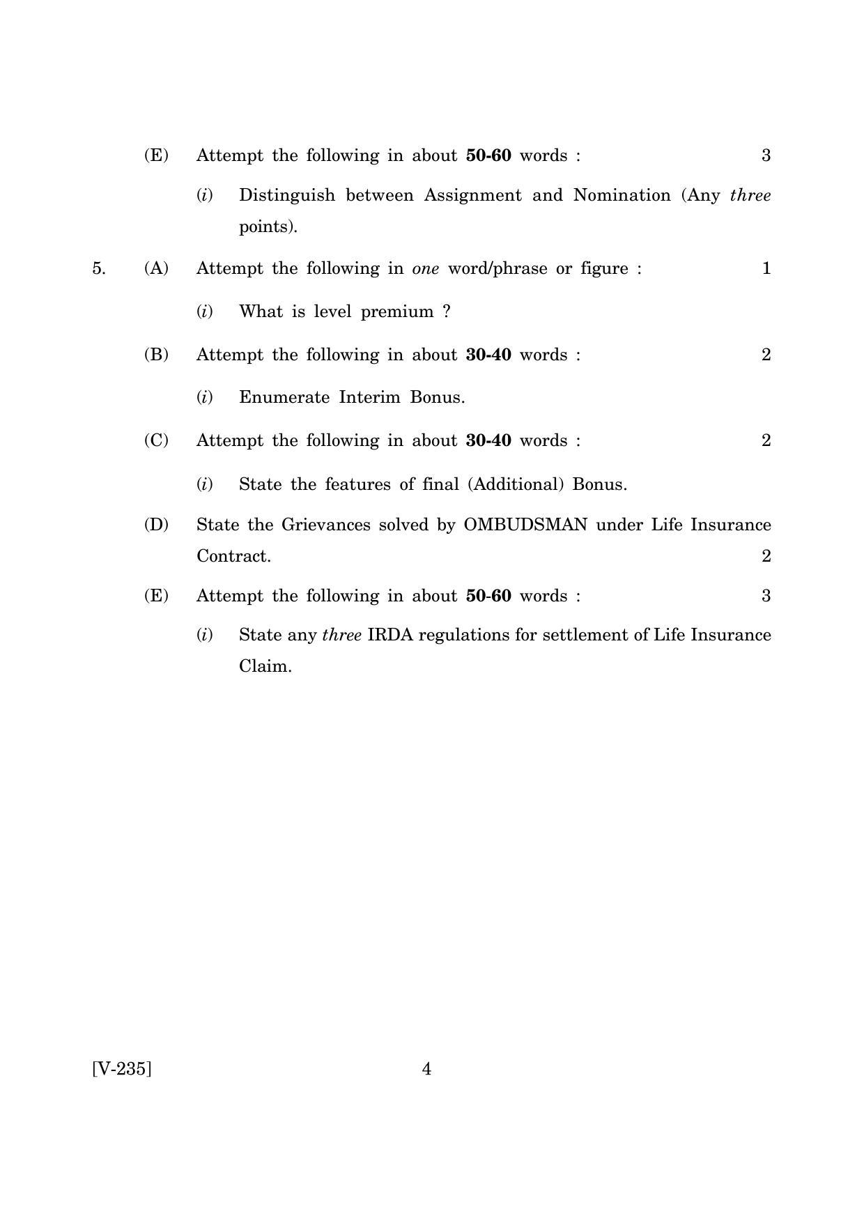 Goa Board Class 12 Insurance II   (March 2019) Question Paper - Page 4