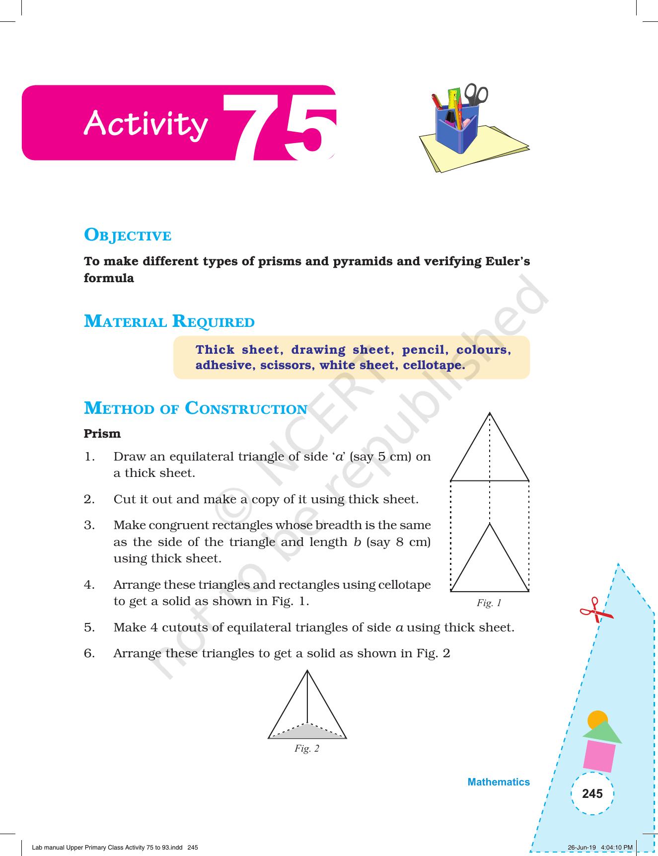 NCERT Laboratory Manuals for Class VI to VIII: Mathematics - Activities for VI to VIII (75-93) and Projects - Page 1