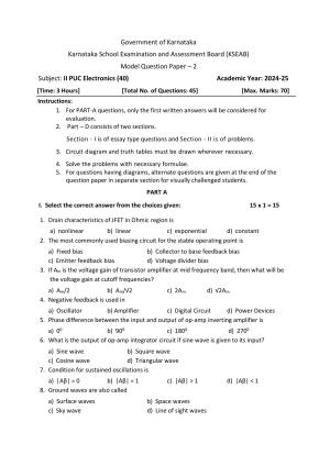 Karnataka II PUC Electronics Model Question Paper II 2025