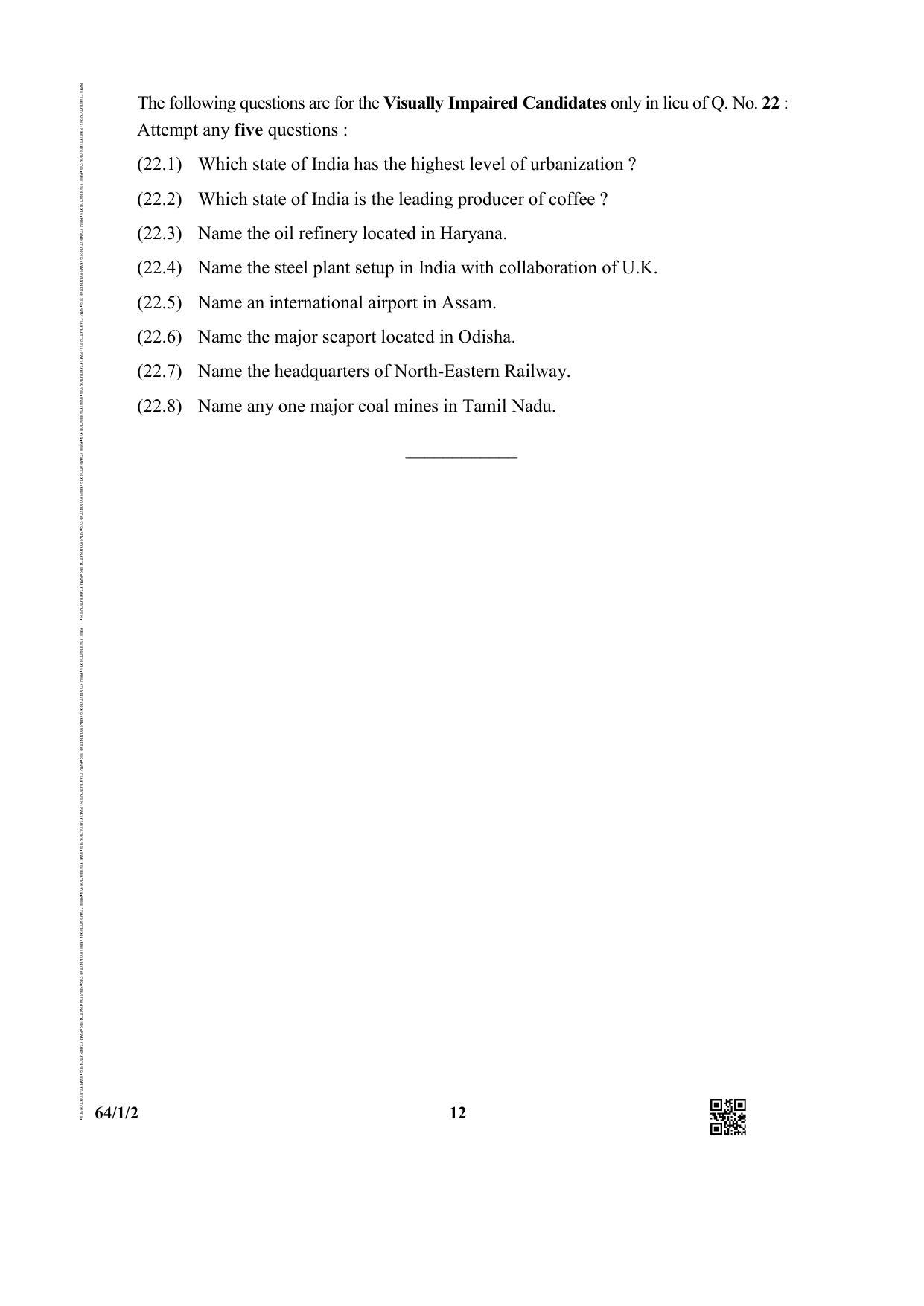 CBSE Class 12 64-1-2 (Geography) 2019 Question Paper - Page 12