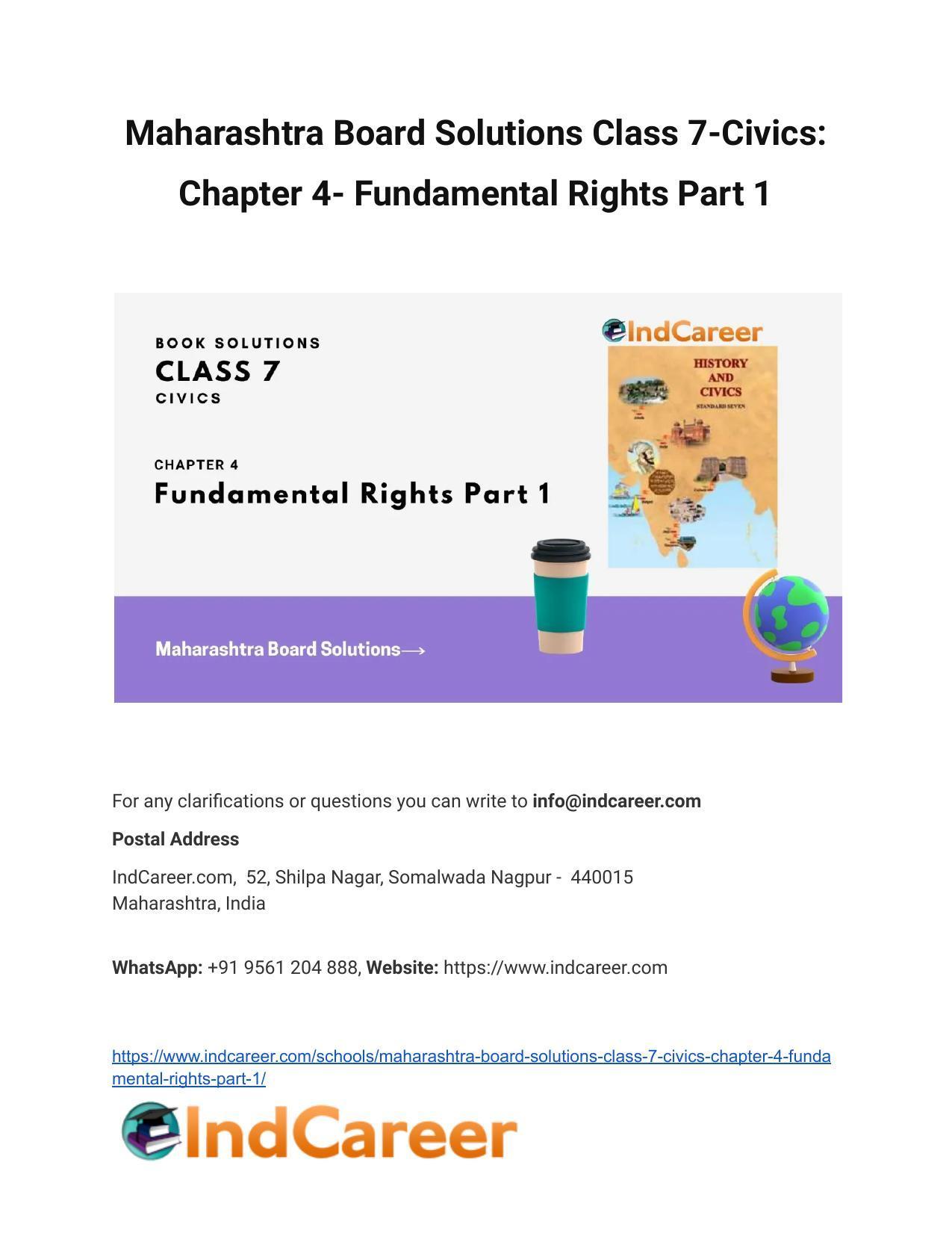 Maharashtra Board Solutions Class 7-Civics: Chapter 4- Fundamental Rights Part 1 - Page 1