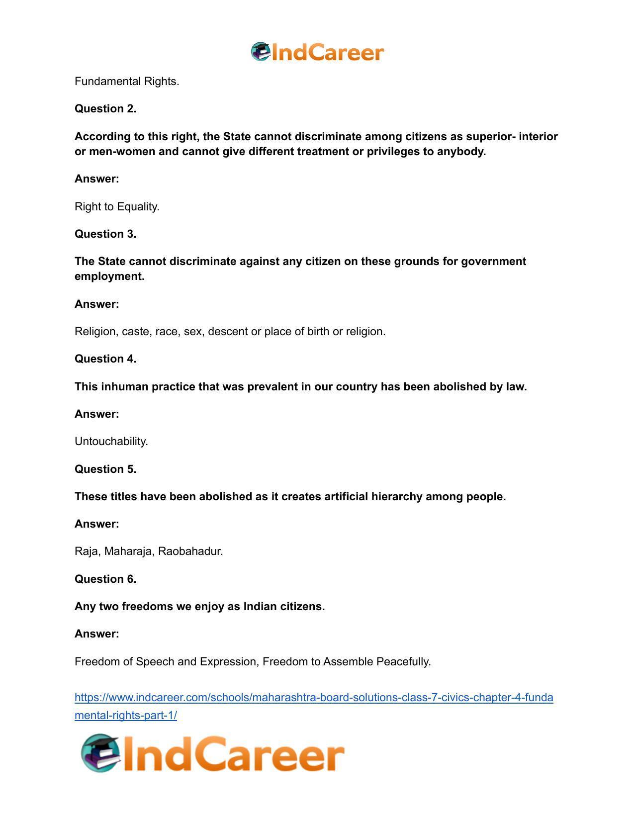 Maharashtra Board Solutions Class 7-Civics: Chapter 4- Fundamental Rights Part 1 - Page 10