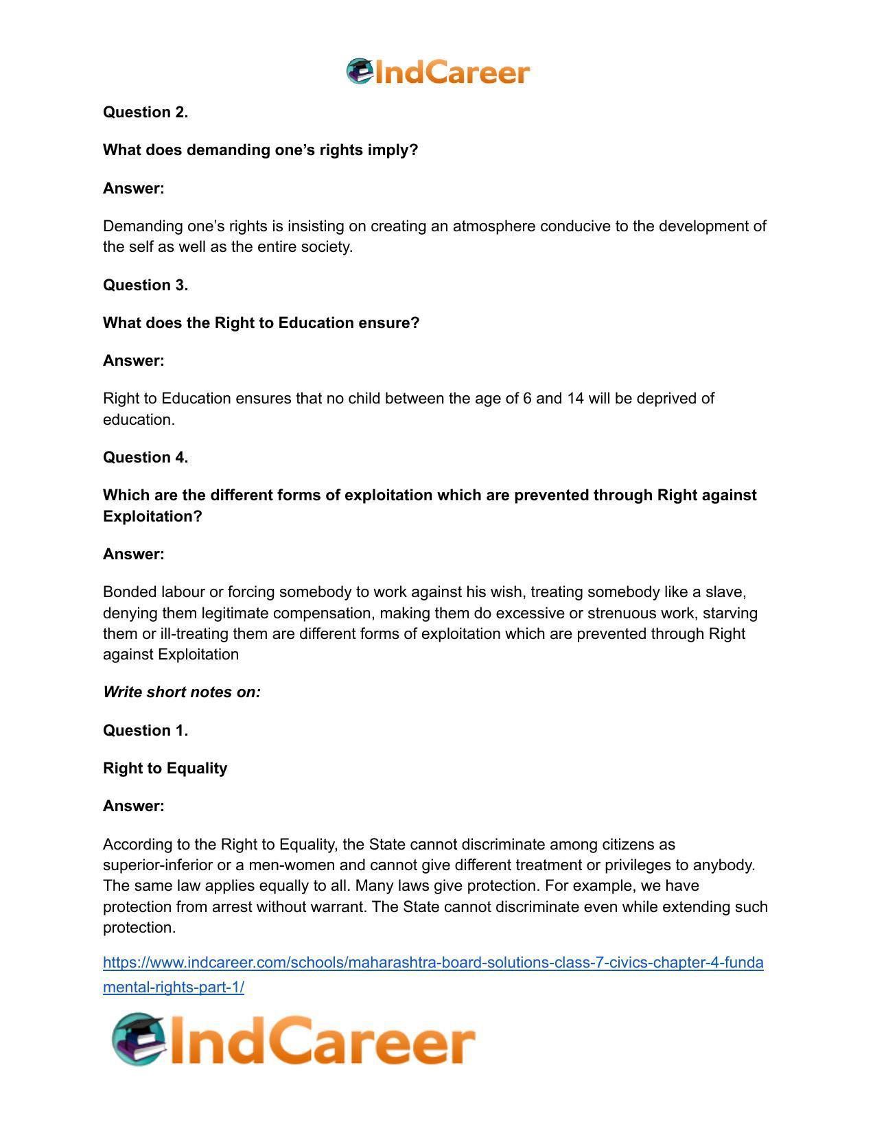 Maharashtra Board Solutions Class 7-Civics: Chapter 4- Fundamental Rights Part 1 - Page 12
