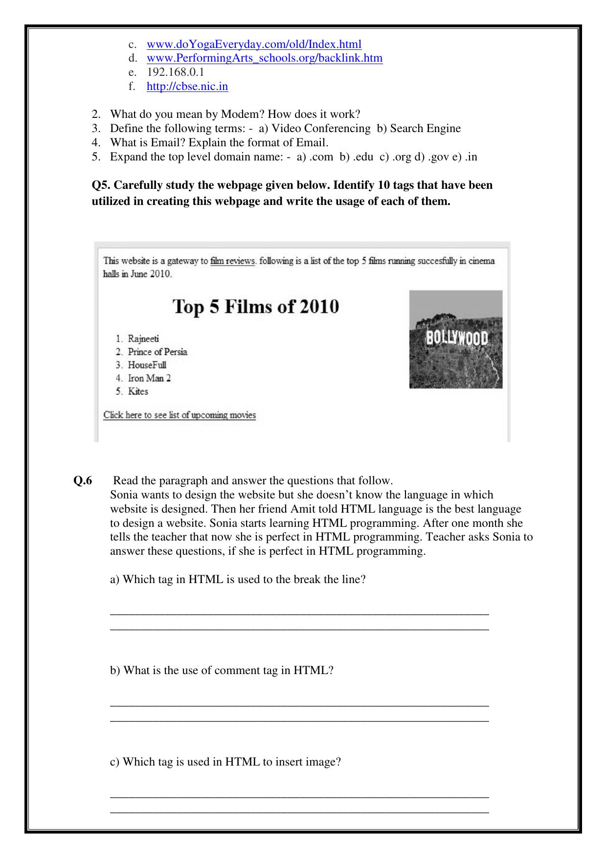 CBSE Worksheets for Class 10 Computer Science Information Technology Assignment 1 - Page 2