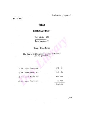 Assam HS 2nd Year Education 2023 Question Paper