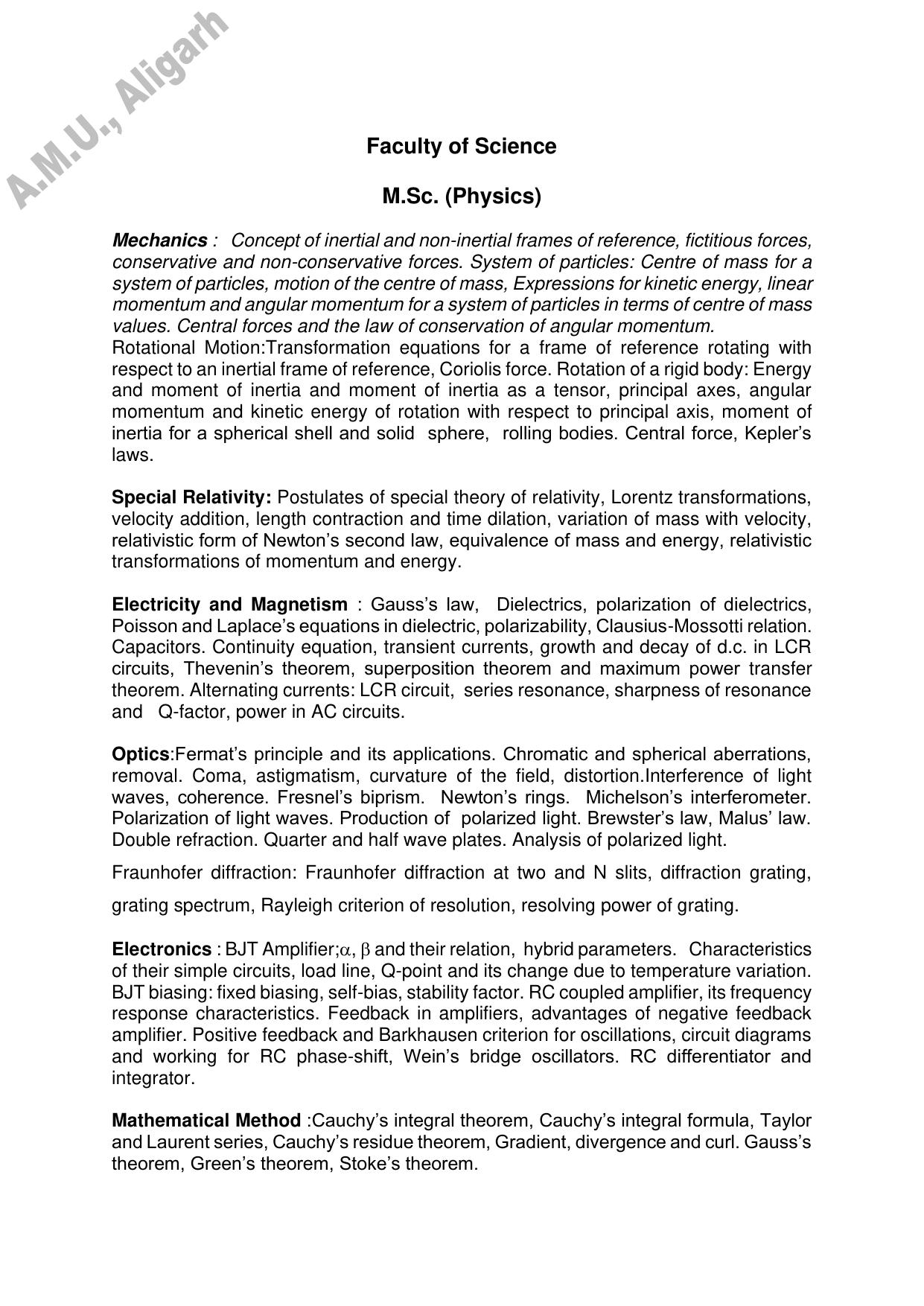 AMU Entrance Exam M Sc Physics Syllabus IndCareer Docs amu-entrance-exam-m-sc-physics-syllabus-indcareer-docs