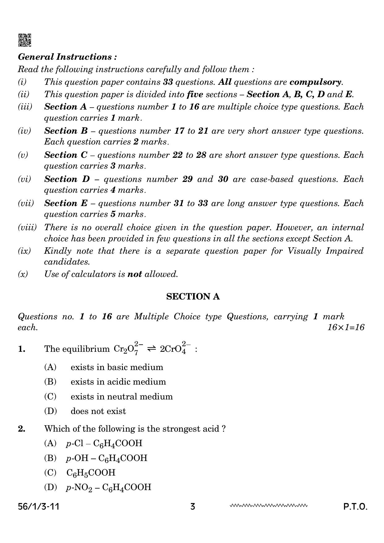CBSE Class 12 56-1-3 Chemistry 2024 Question Paper - Page 3