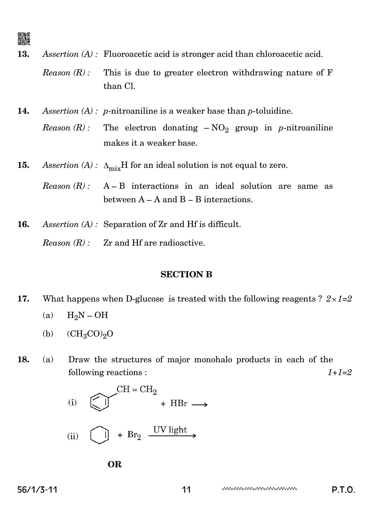 CBSE Class 12 56-1-3 Chemistry 2024 Question Paper - Page 11