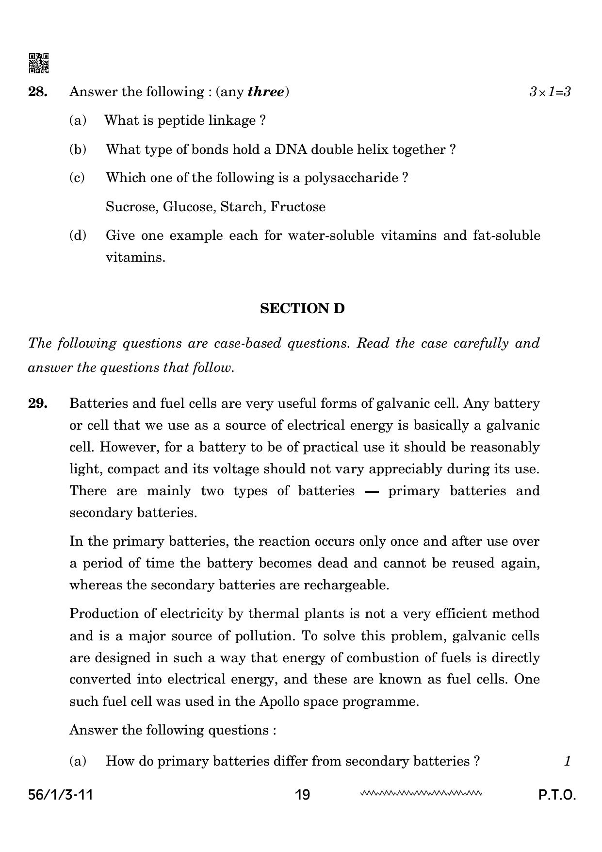 CBSE Class 12 56-1-3 Chemistry 2024 Question Paper - Page 19