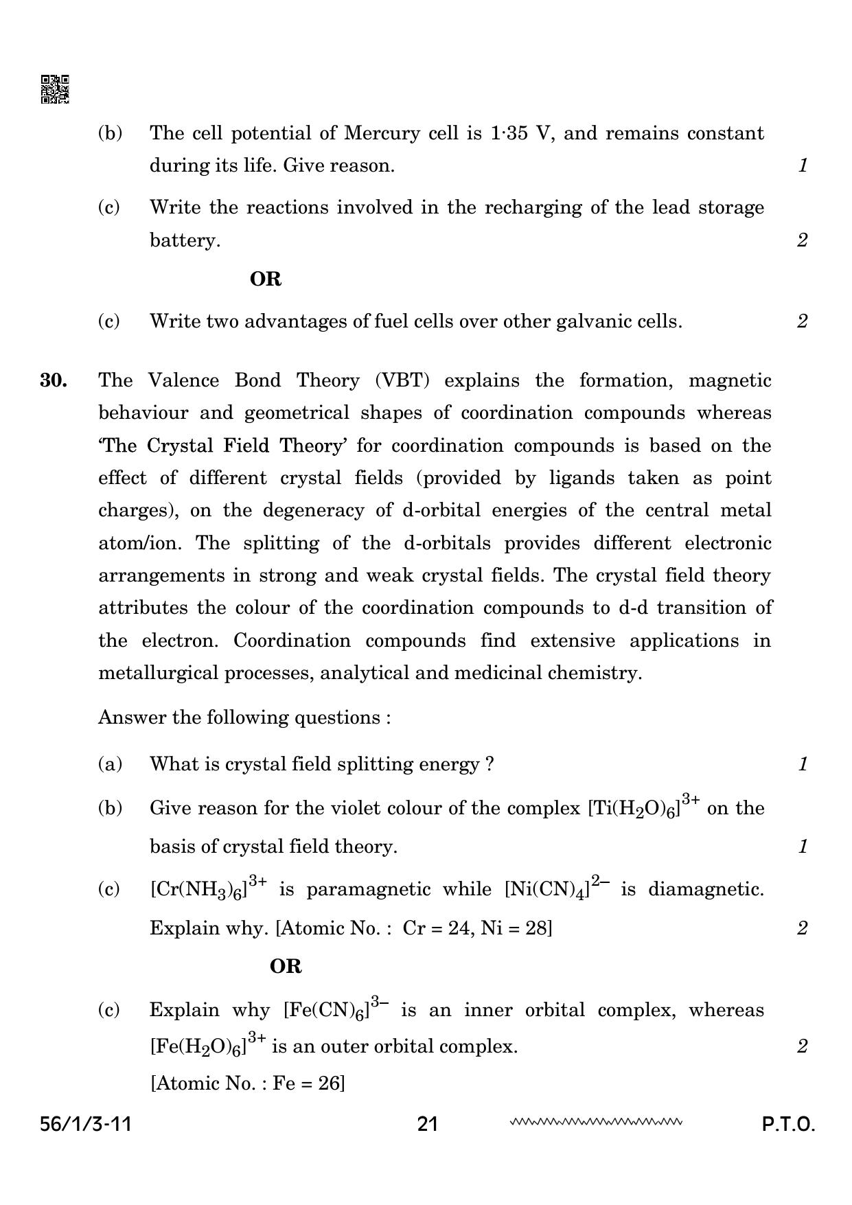 CBSE Class 12 56-1-3 Chemistry 2024 Question Paper - Page 21
