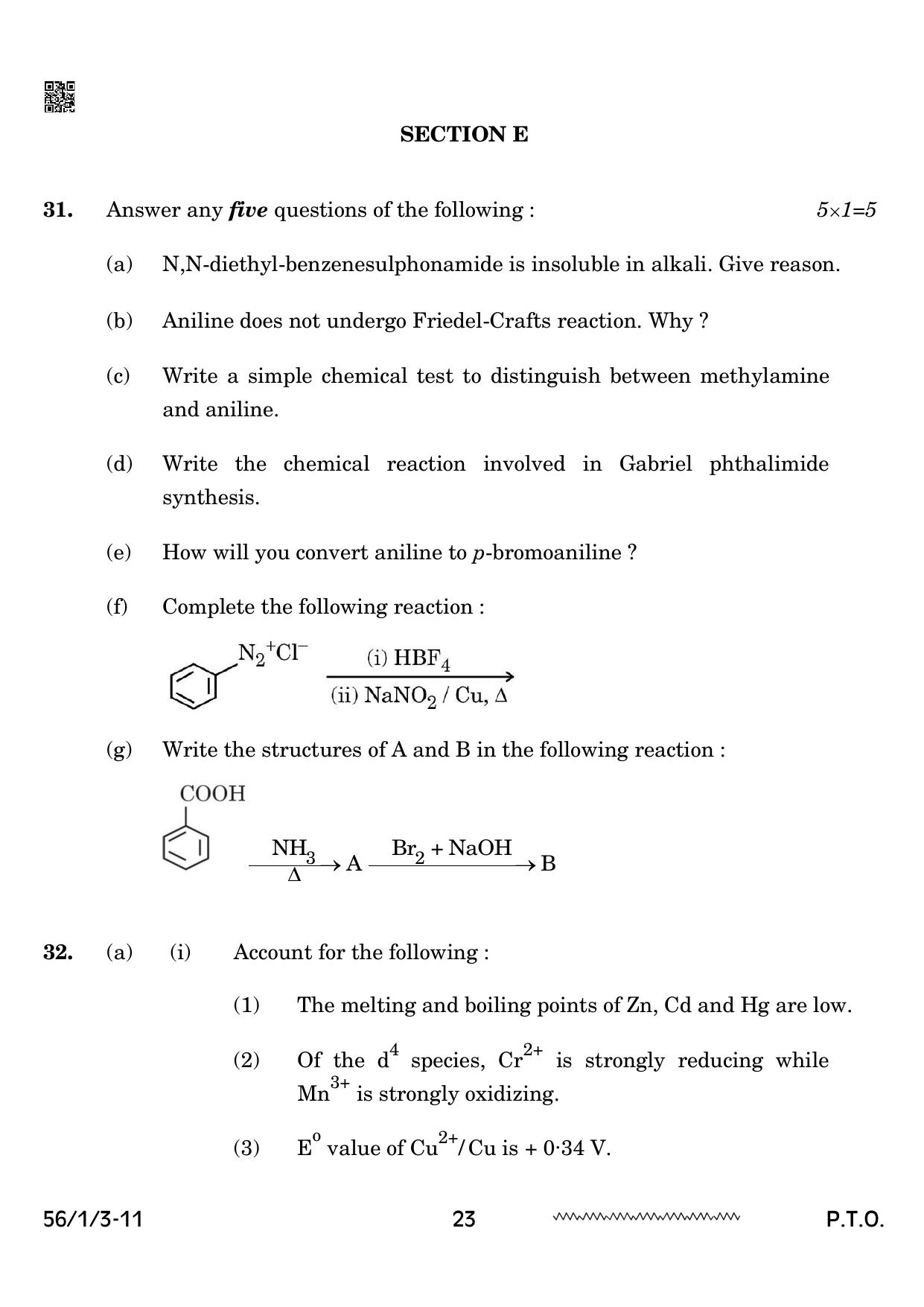 CBSE Class 12 56-1-3 Chemistry 2024 Question Paper - Page 23