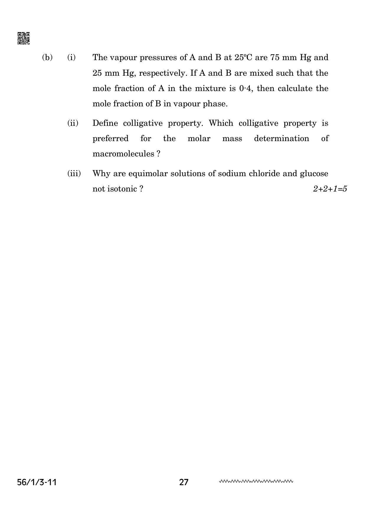 CBSE Class 12 56-1-3 Chemistry 2024 Question Paper - Page 27